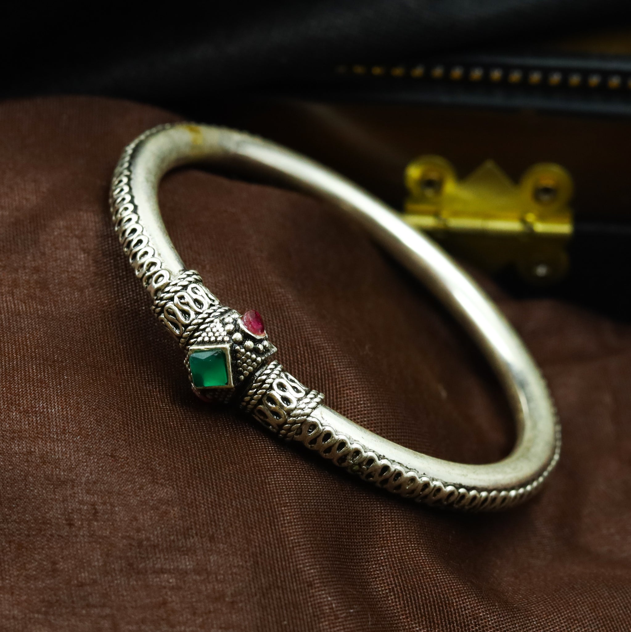 Ruby Green Pure Silver Bangles 6108