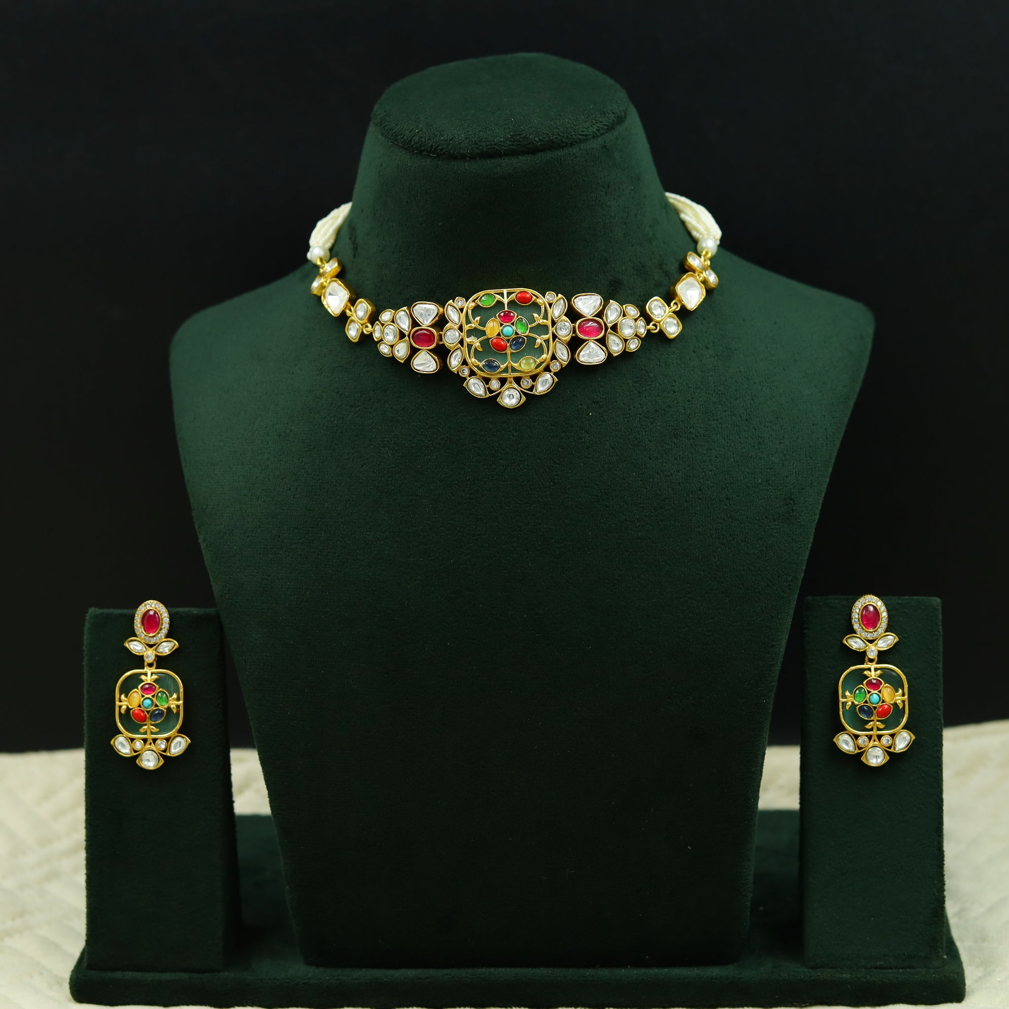 Sabyasachi Inspired Moissanite Choker Kundan Necklace Set 11858-87