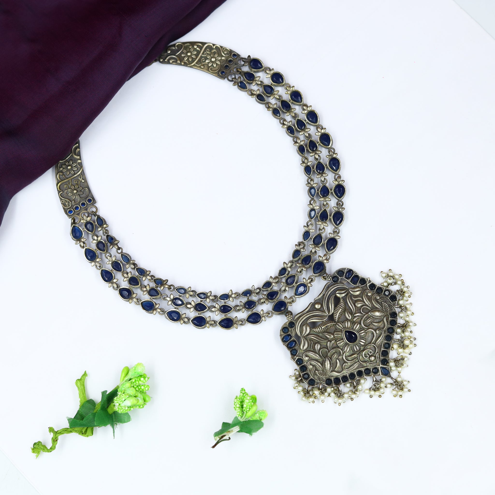 Blue Oxidized Necklace Set