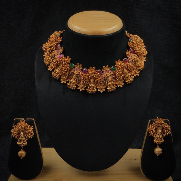 Round Neck Temple Necklace Set 8407100 Dazzles Fashion and Costume