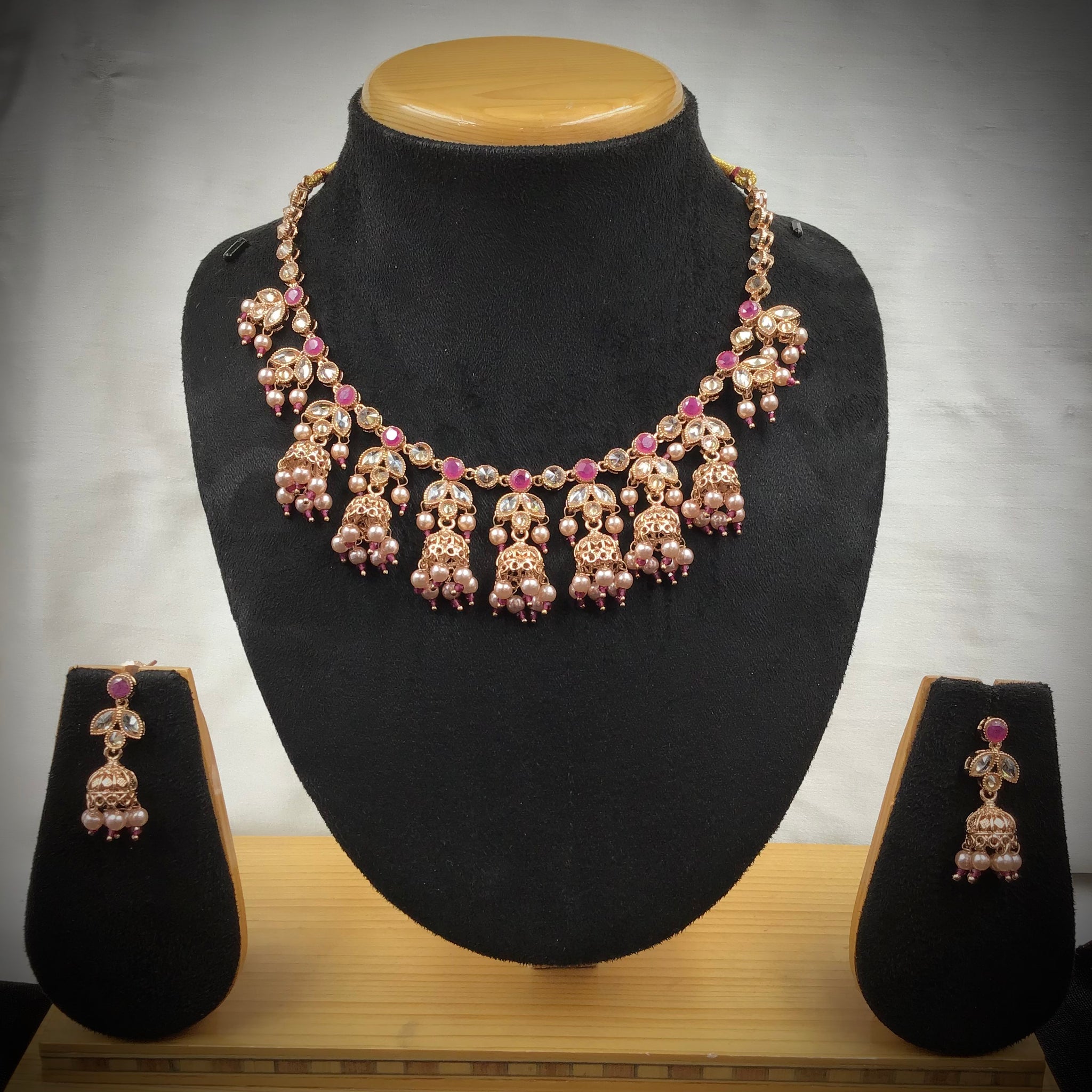 Ruby Gold Look Necklace Set  11460-7511 - Dazzles Jewellery