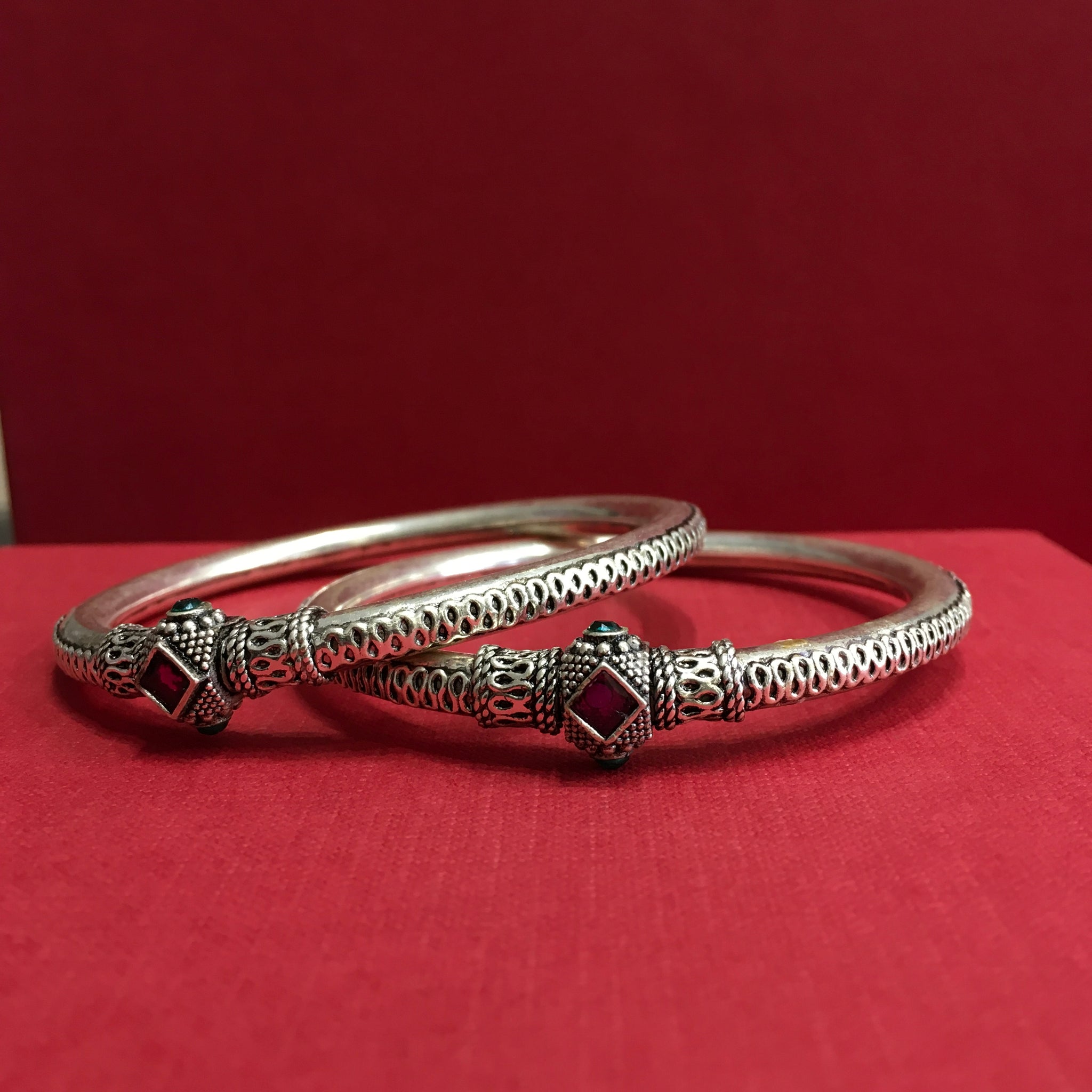 Ruby Green Silver Bangles - Dazzles Jewellery