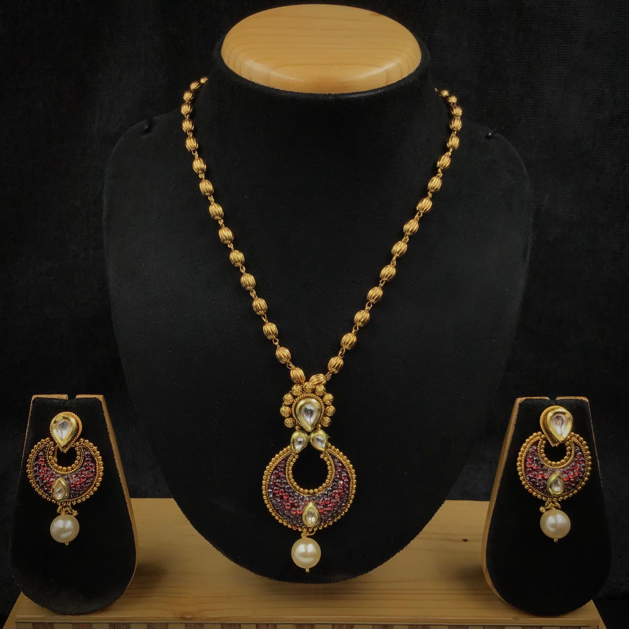 Medium Size Gold Look Pendant Set 9346-100 - Dazzles Jewellery