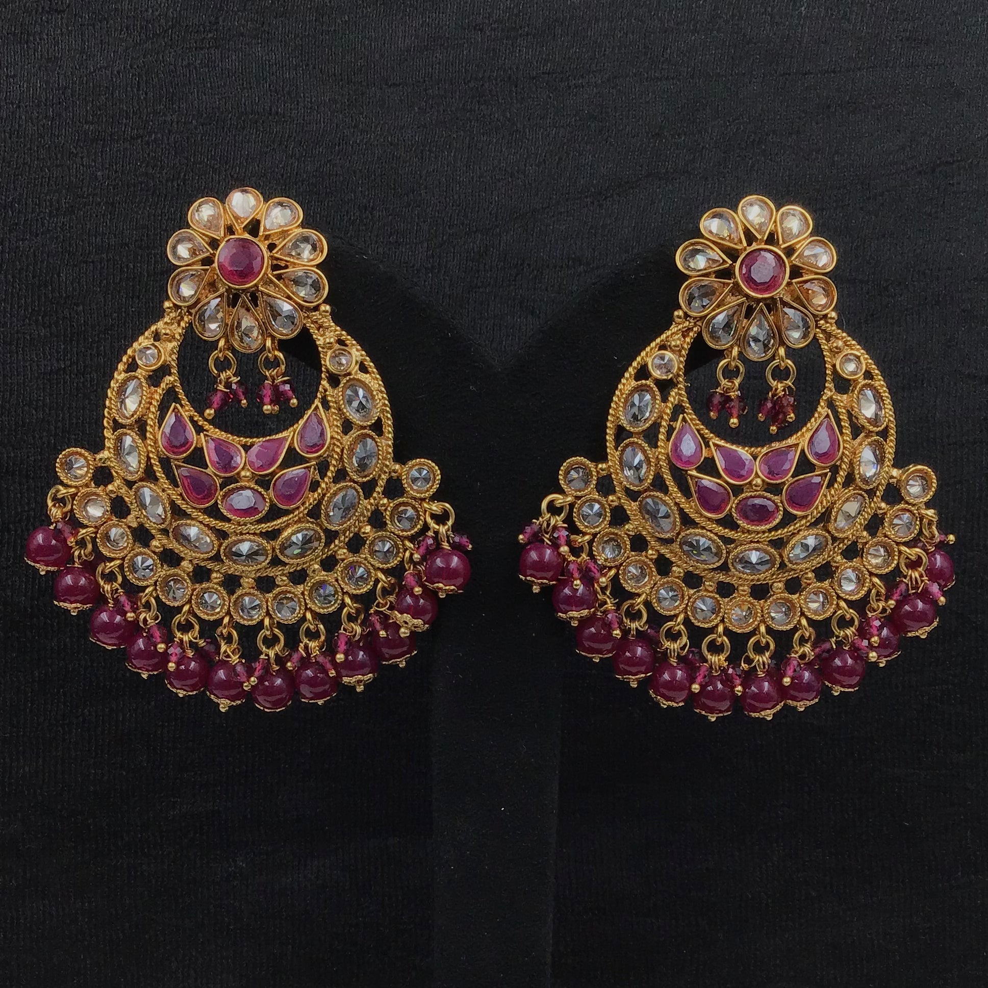 Gold Plated Chandbali Stone Earring 12909-9525 - Dazzles Jewellery