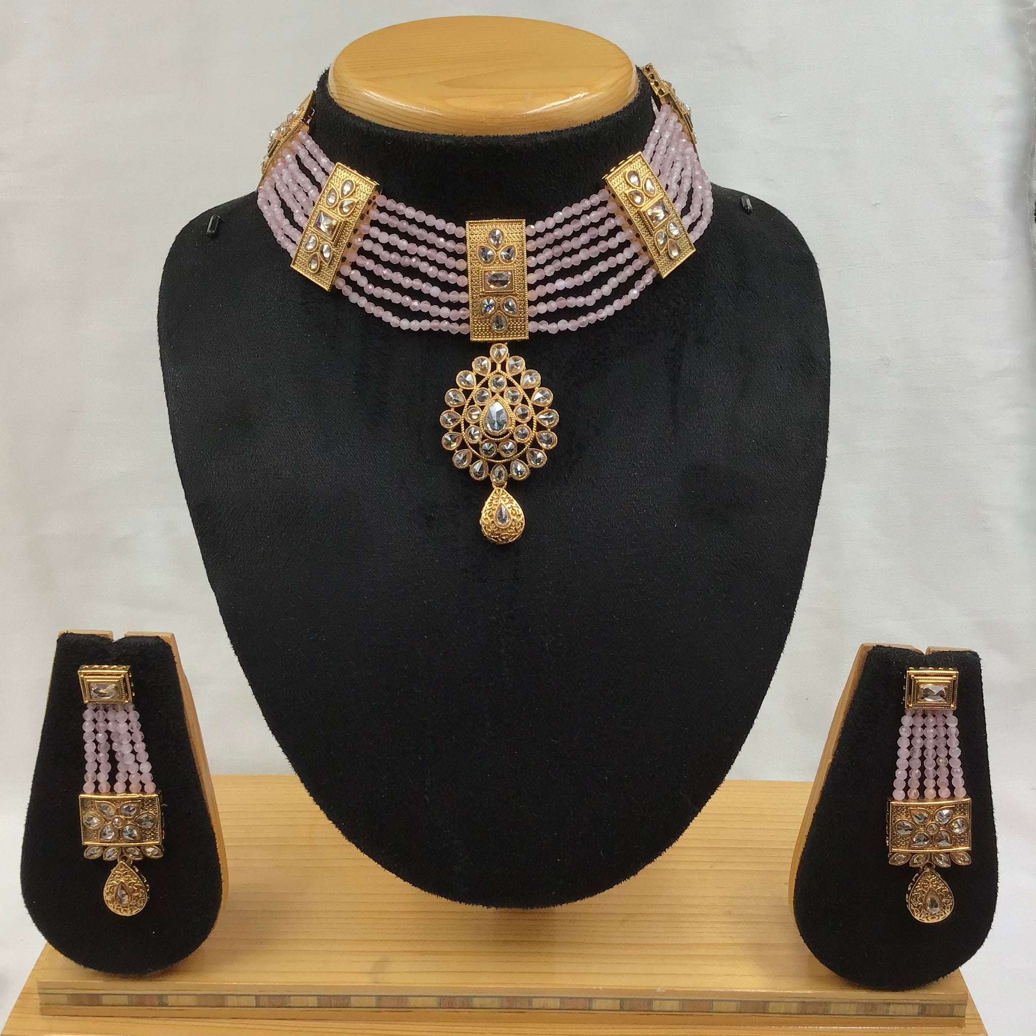 Pink Gold Look Necklace Set 10045-5311 - Dazzles Jewellery