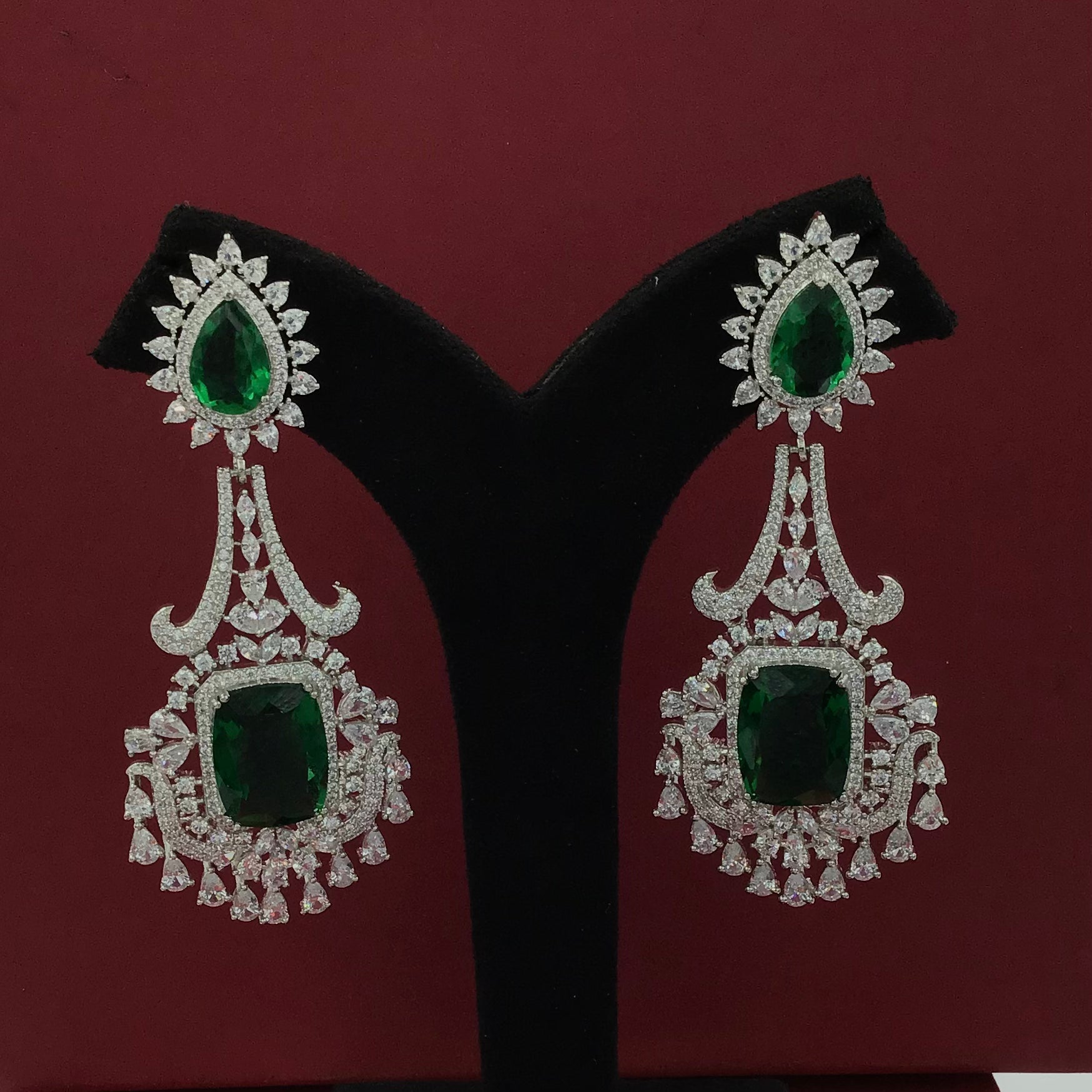 Green Silver Polish Zircon/AD Earring 6772-69 - Dazzles Jewellery