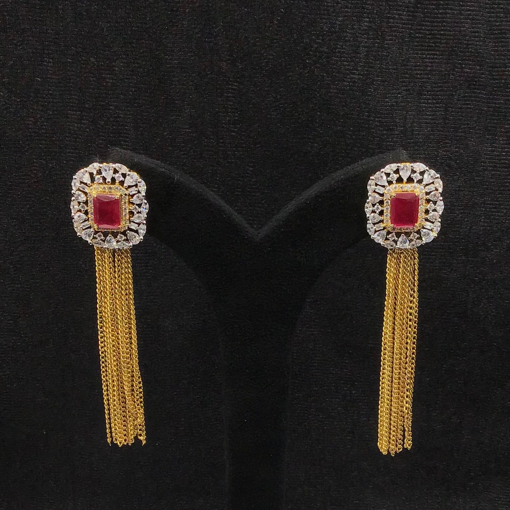 Tassles Tops/Studs Zircon/AD Earring 8860-100 - Dazzles Jewellery
