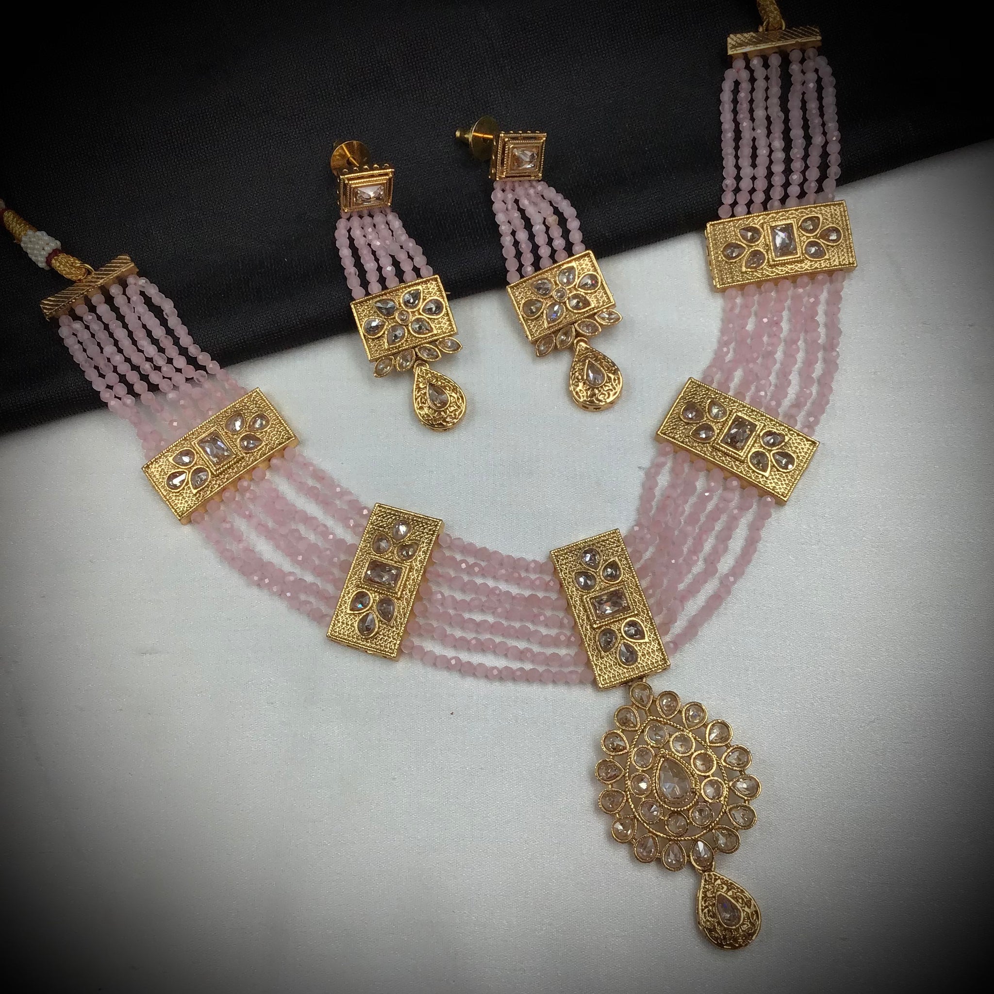 Pink Gold Look Necklace Set 10045-5311 - Dazzles Jewellery