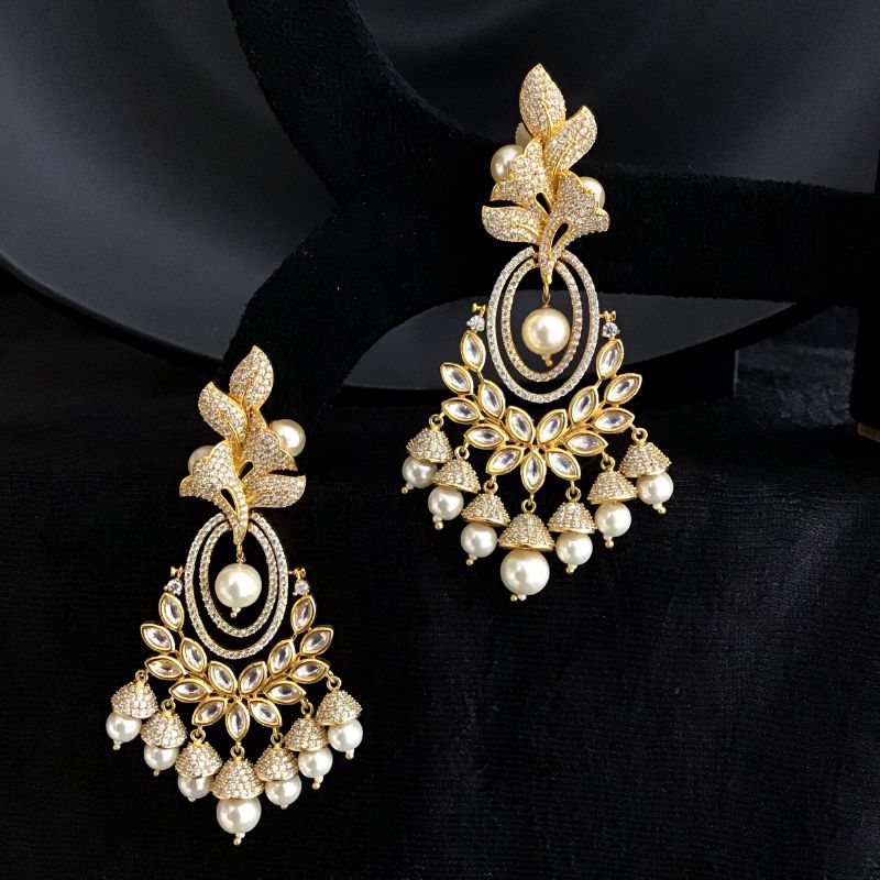 Gold Zircon/AD Earring 10856-6623 - Dazzles Jewellery