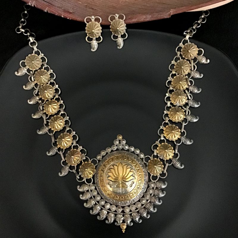 Gold Oxidized Necklace Set 11588-7700 - Dazzles Jewellery
