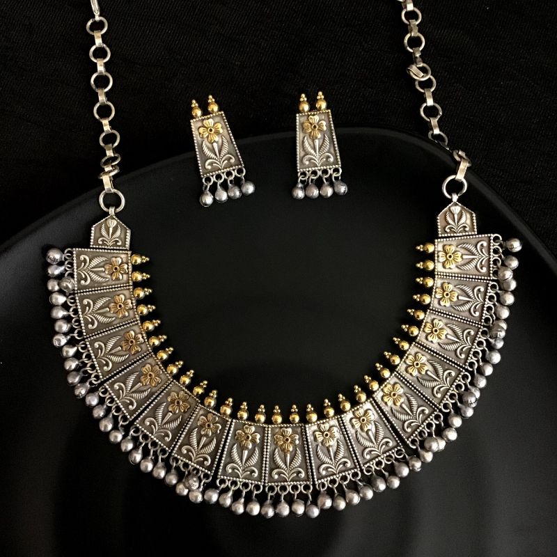 Gold Oxidized Necklace Set 11687-7816 - Dazzles Jewellery