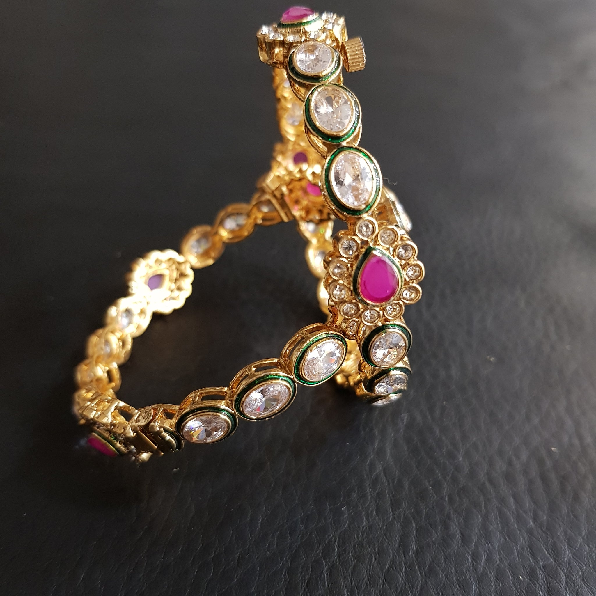 Ruby Polki Bangles 1073-21 - Dazzles Jewellery