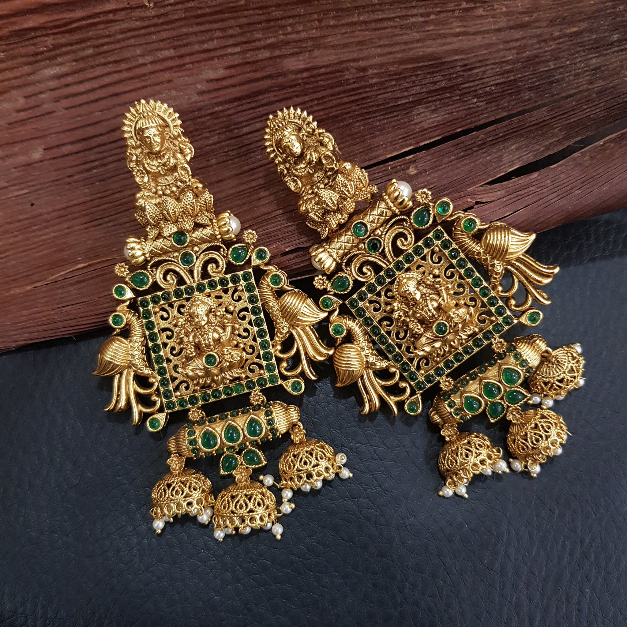 Designer Green Temple Earring - Dazzles Jewellery