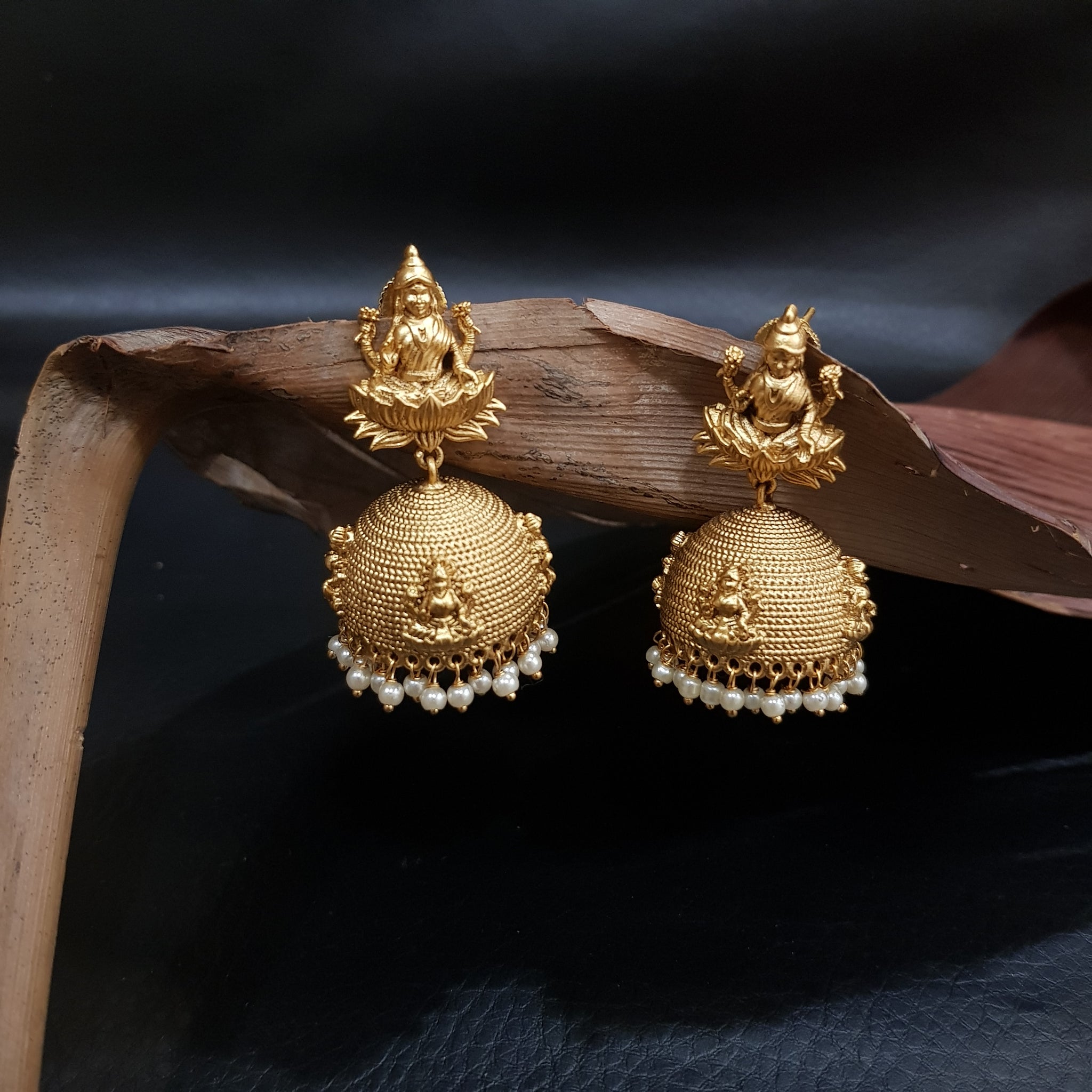 Antique Gold Temple Jhumki - Dazzles Jewellery