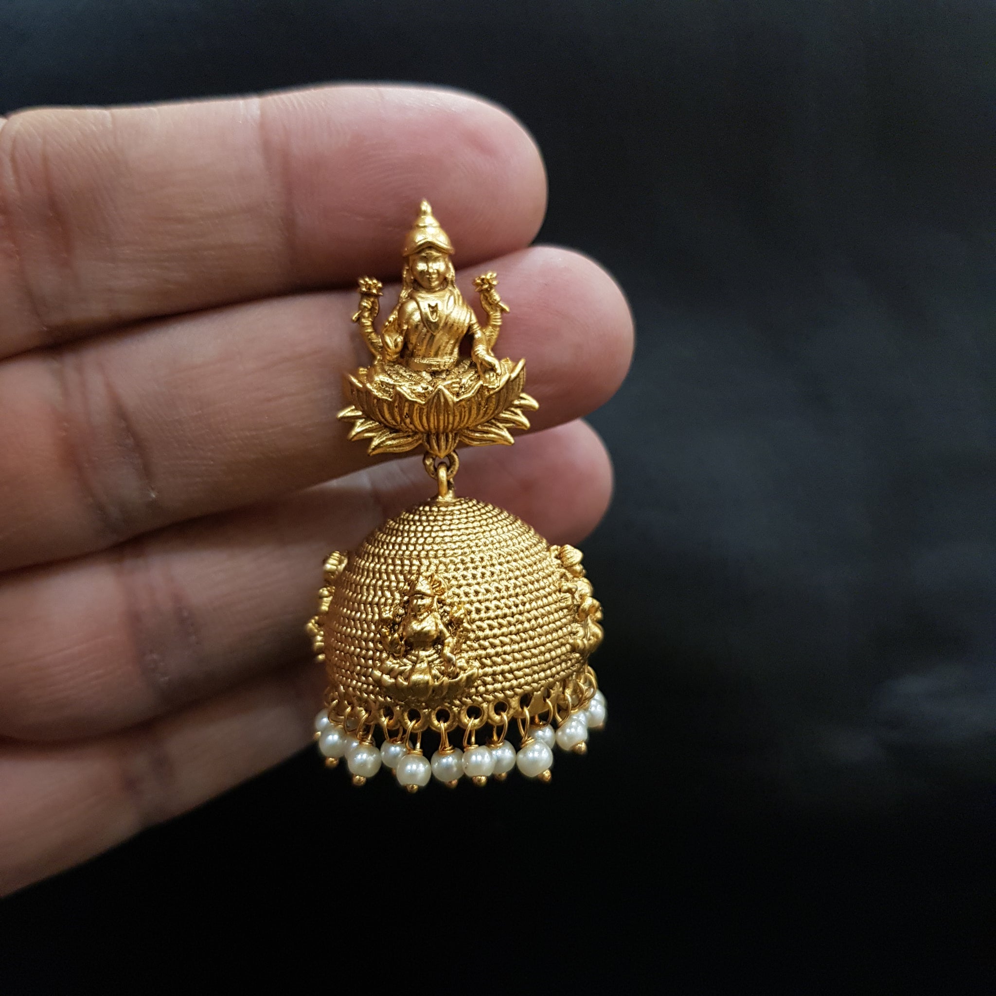 Antique Gold Temple Jhumki - Dazzles Jewellery