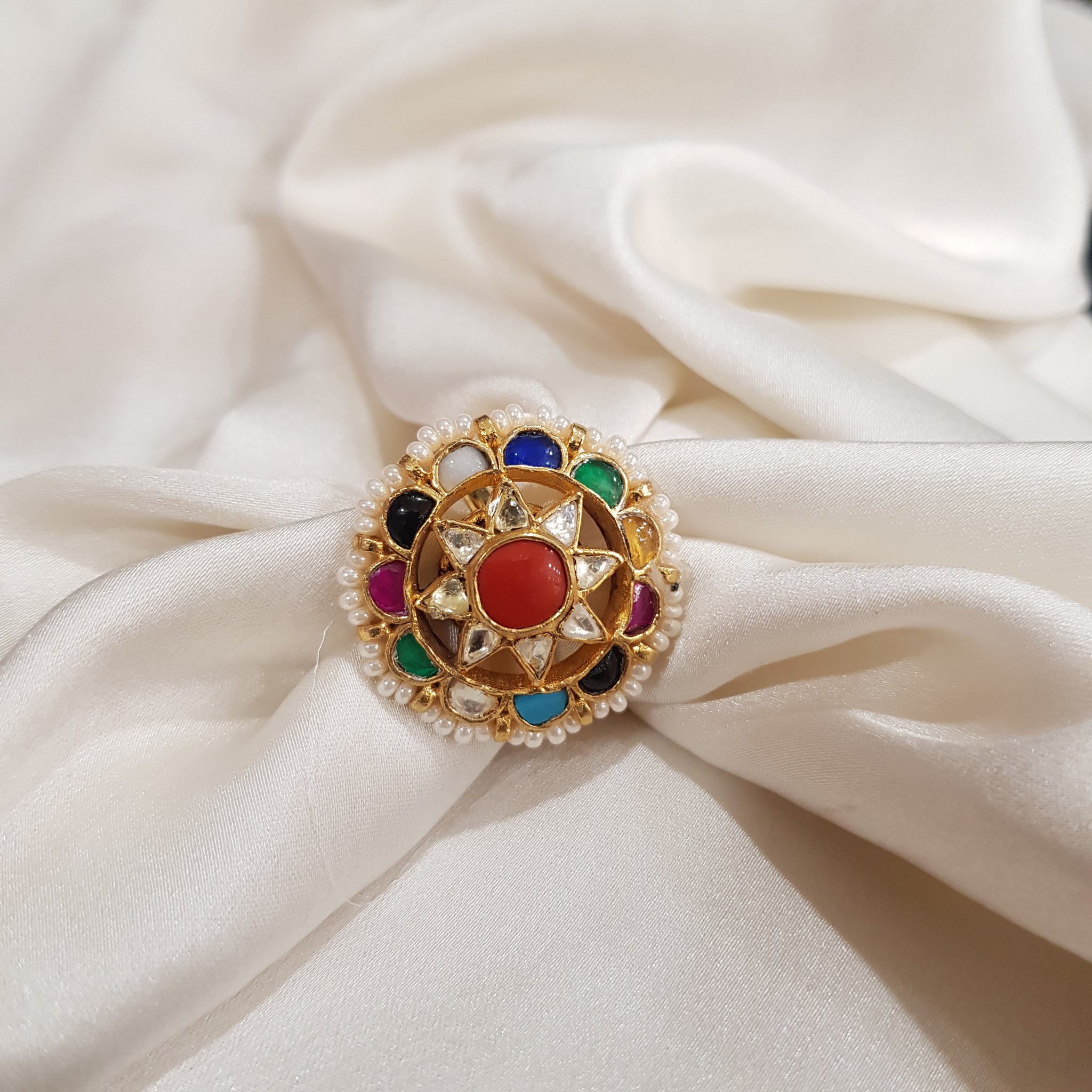 Kundan Adjustable Ring 1351-56 - Dazzles Jewellery