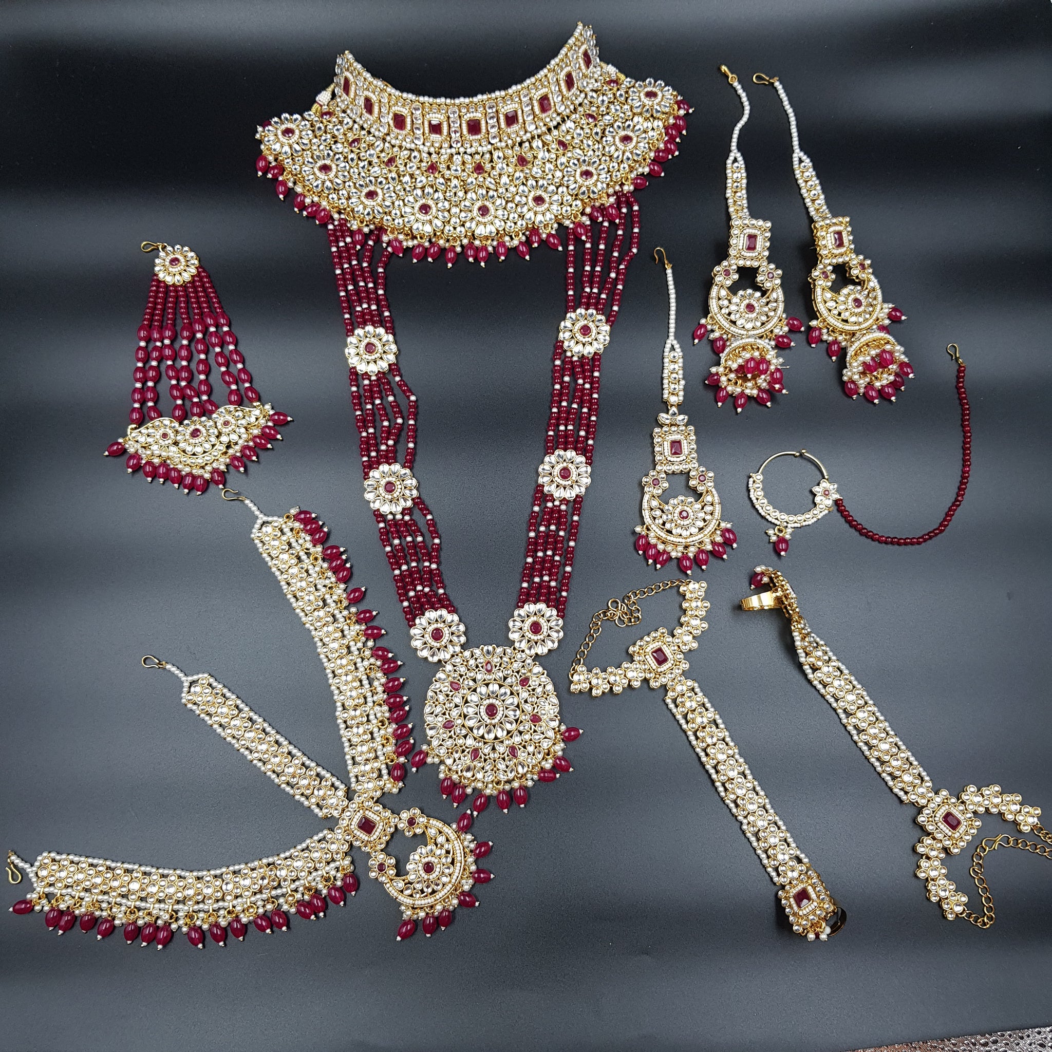 Ruby Color Kundan Bridal Choker Set 18640 - Dazzles Jewellery