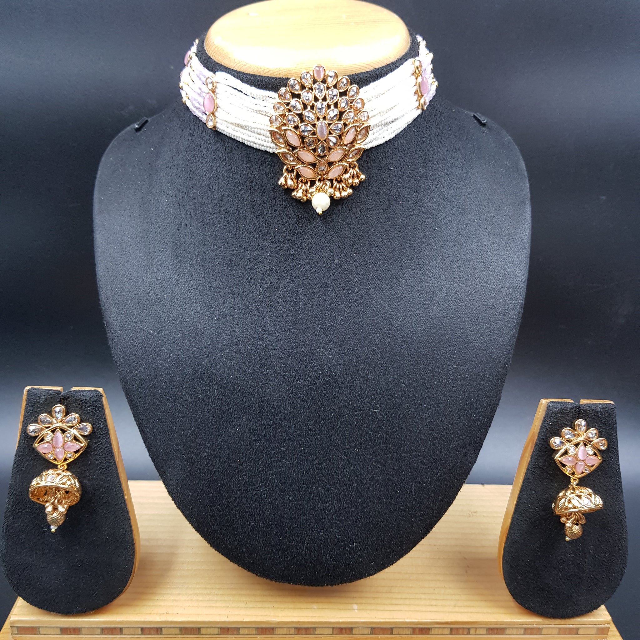 Choker Gold Look Necklace Set 3569-28 - Dazzles Jewellery