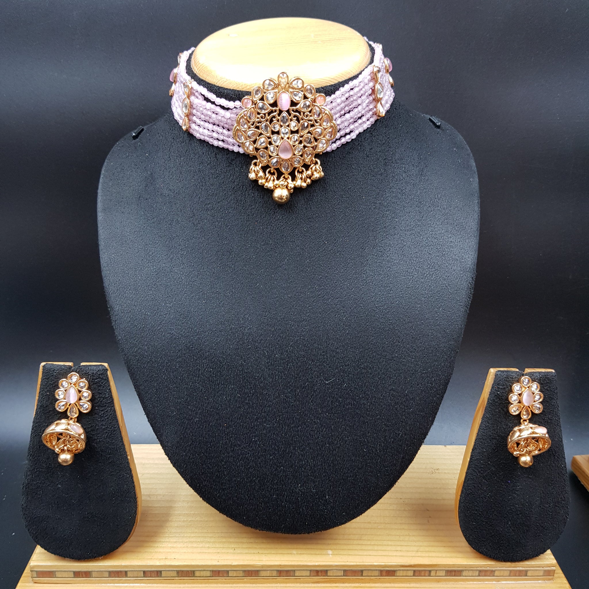 Choker Gold Look Necklace Set 3567-28 - Dazzles Jewellery