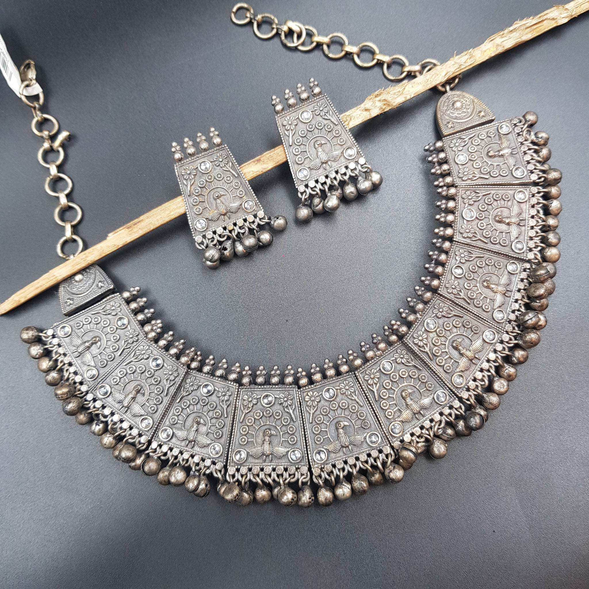 White Oxidized Necklace Set - Dazzles Jewellery