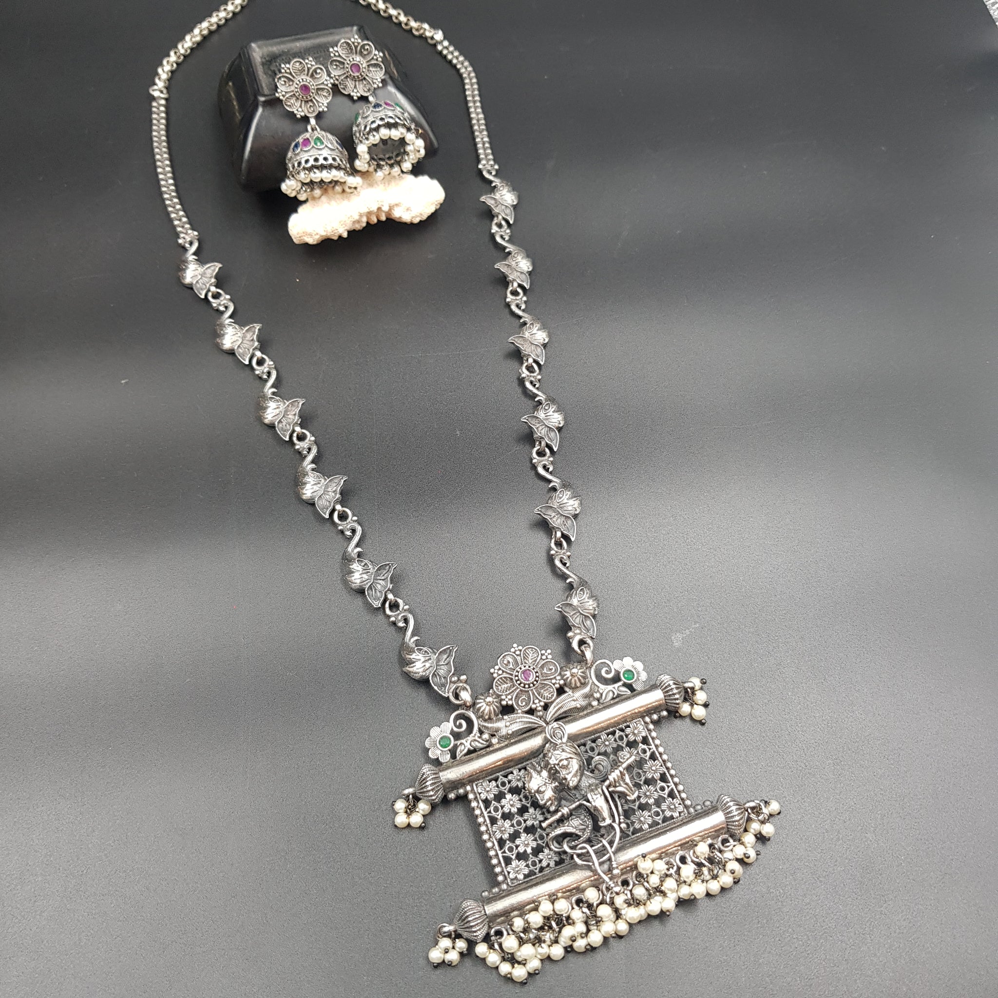Long Neck Oxidized Necklace Set 4332-81 - Dazzles Jewellery
