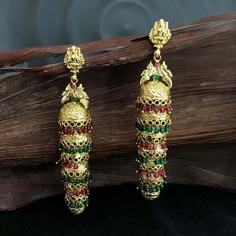 Ruby Green Temple Earring - Dazzles Jewellery