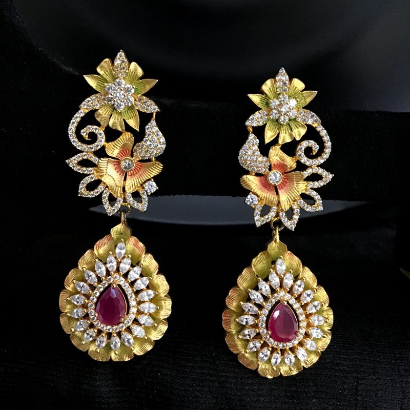 Gold Zircon/AD Earring 13691-0762 - Dazzles Jewellery