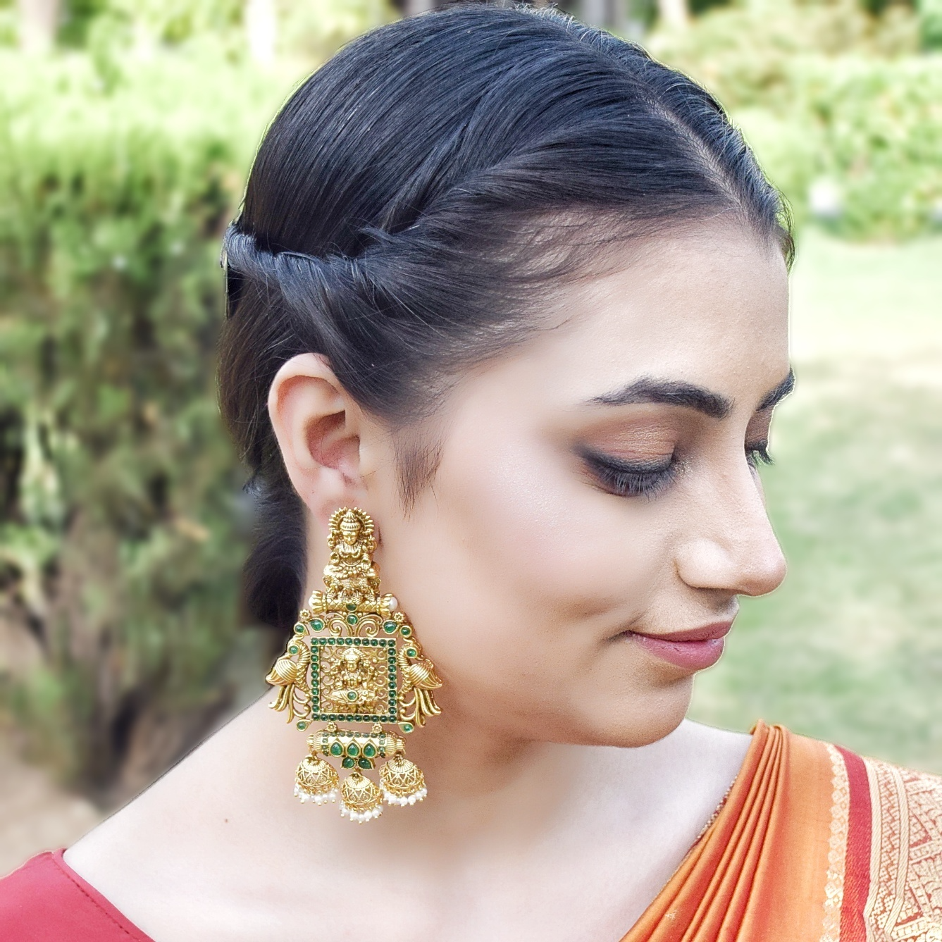 Designer Green Temple Earring - Dazzles Jewellery
