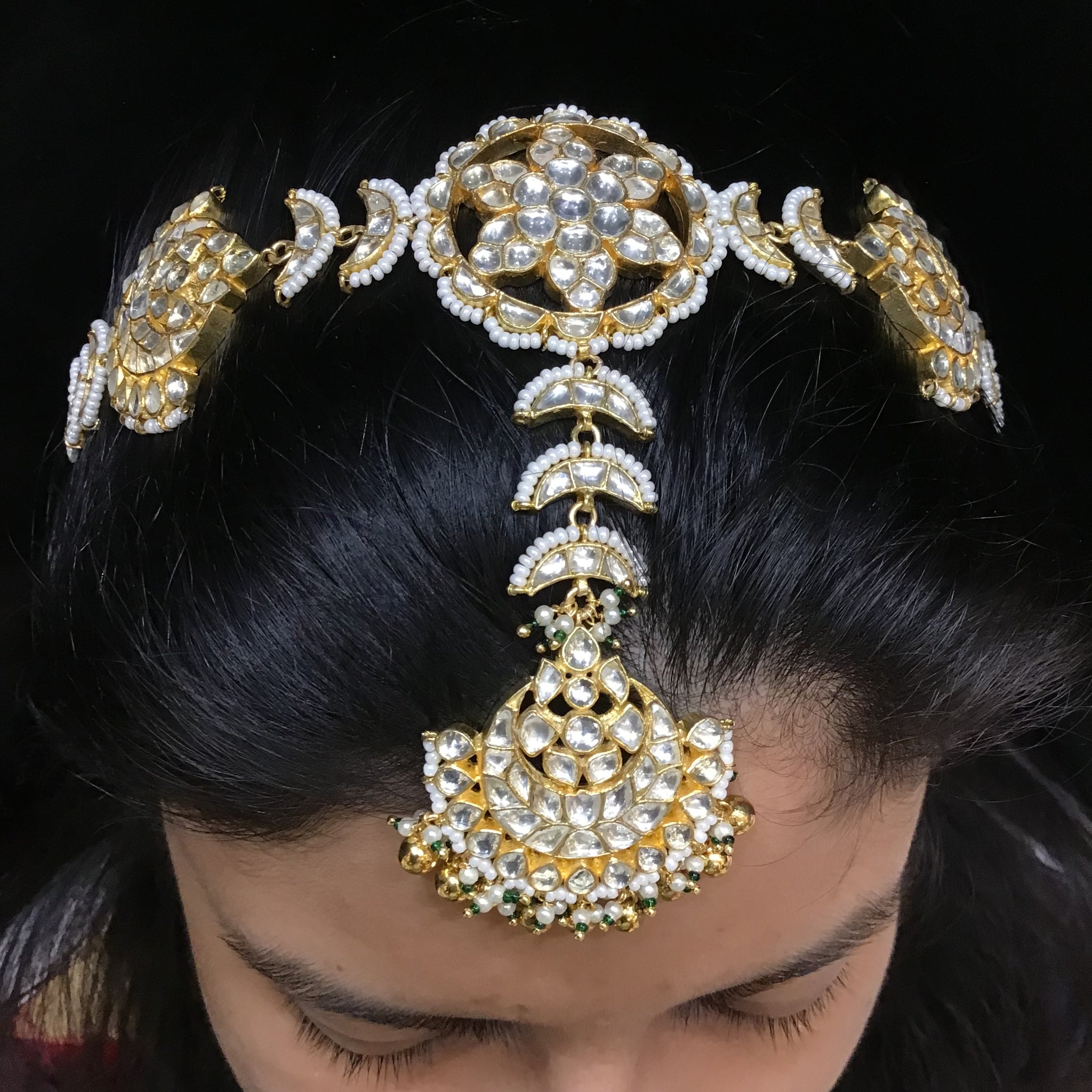 Bridal Pachhi Kundan Sheeshfool with Maang tikka 18468 - Dazzles Jewellery
