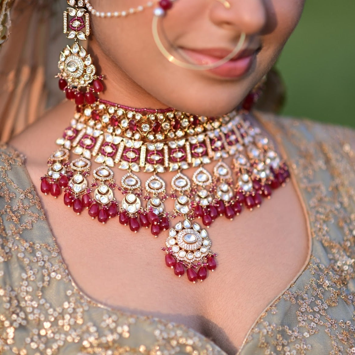 Kundan Polki Bridal Choker Set 4857-83 - Dazzles Jewellery