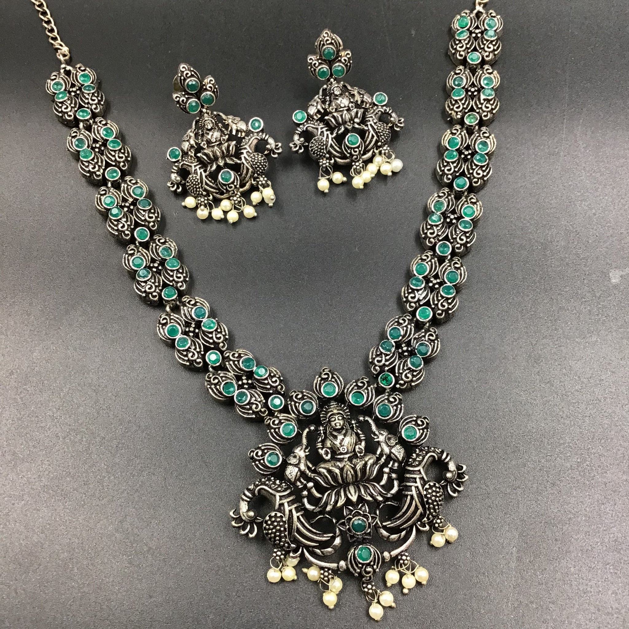 Green Oxidized Necklace Set - Dazzles Jewellery