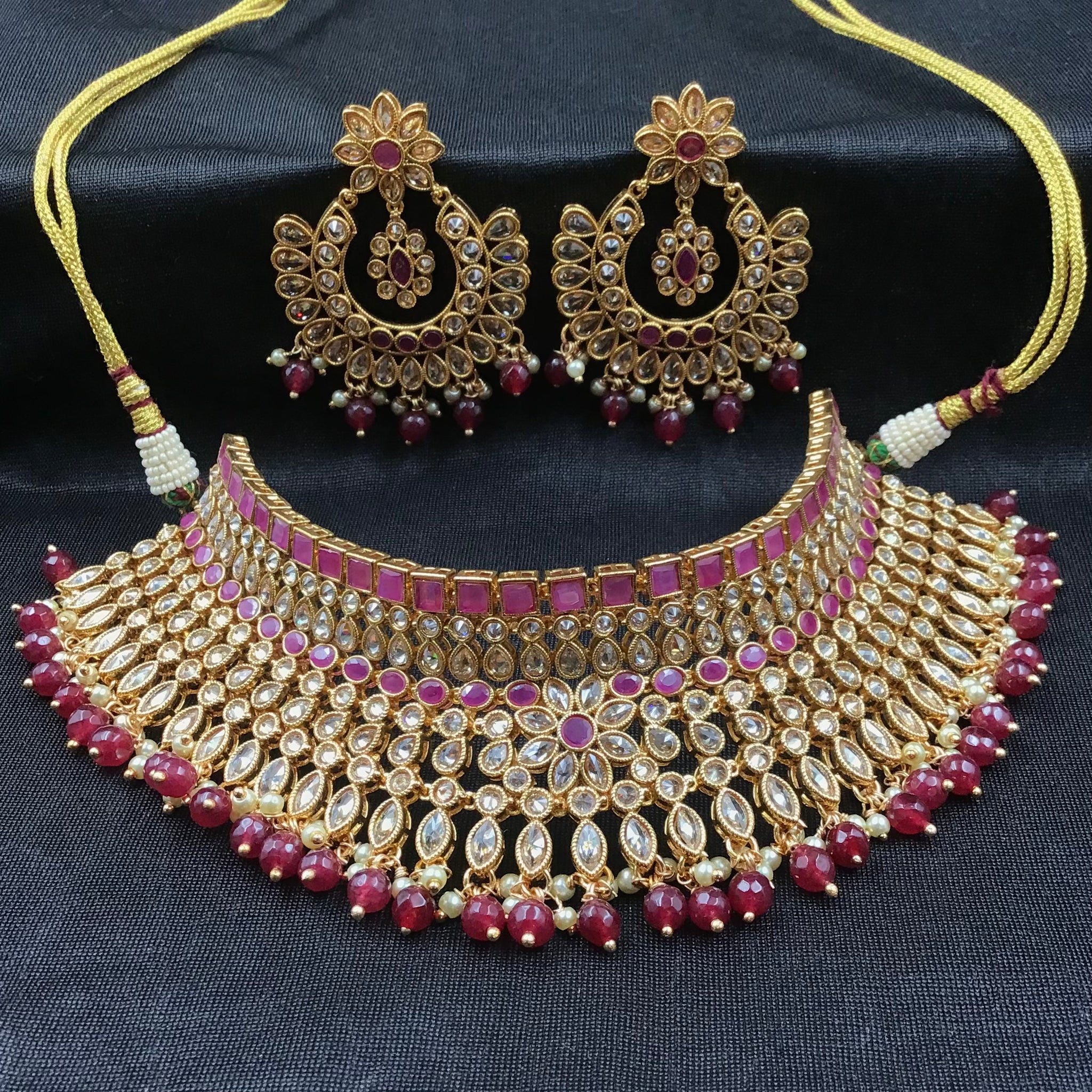 Choker Gold Look Necklace Set 4627-33 - Dazzles Jewellery