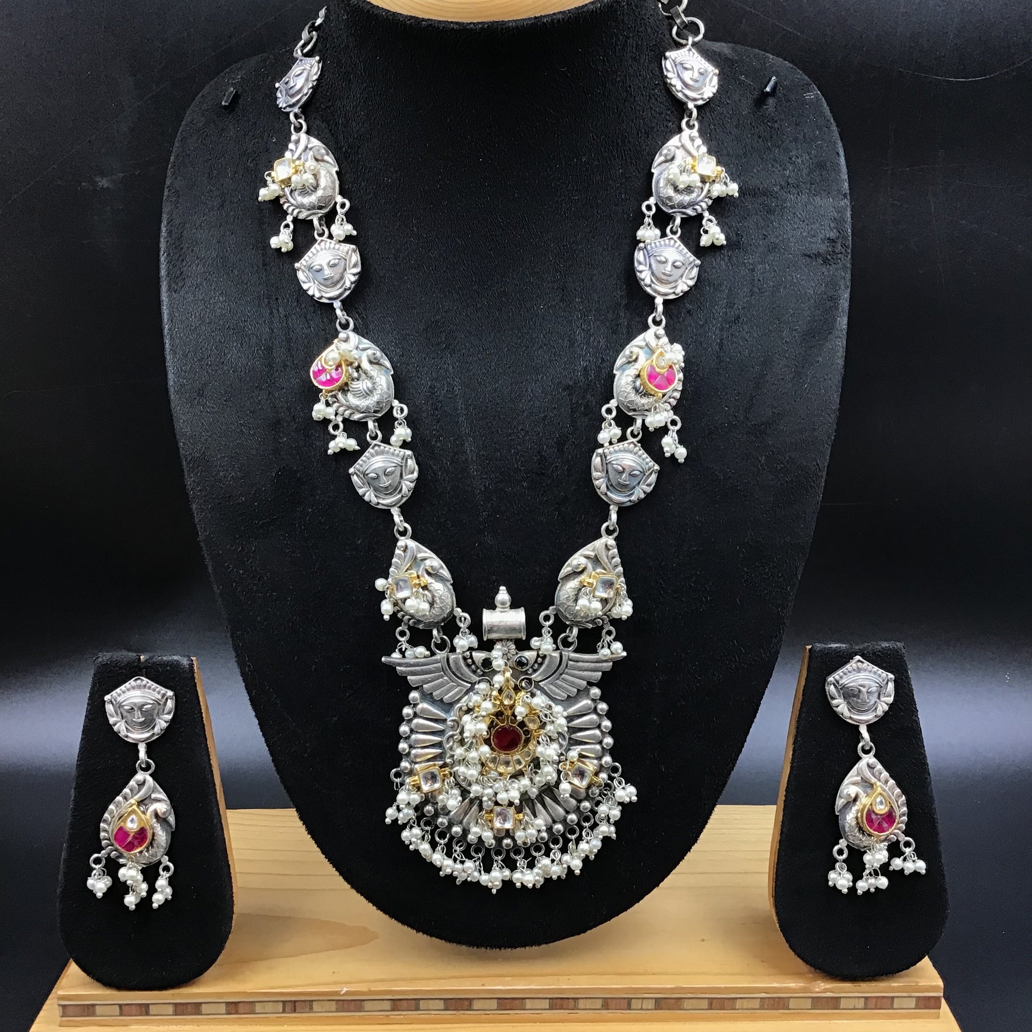 Long Neck Oxidized Necklace Set 4720-59 - Dazzles Jewellery