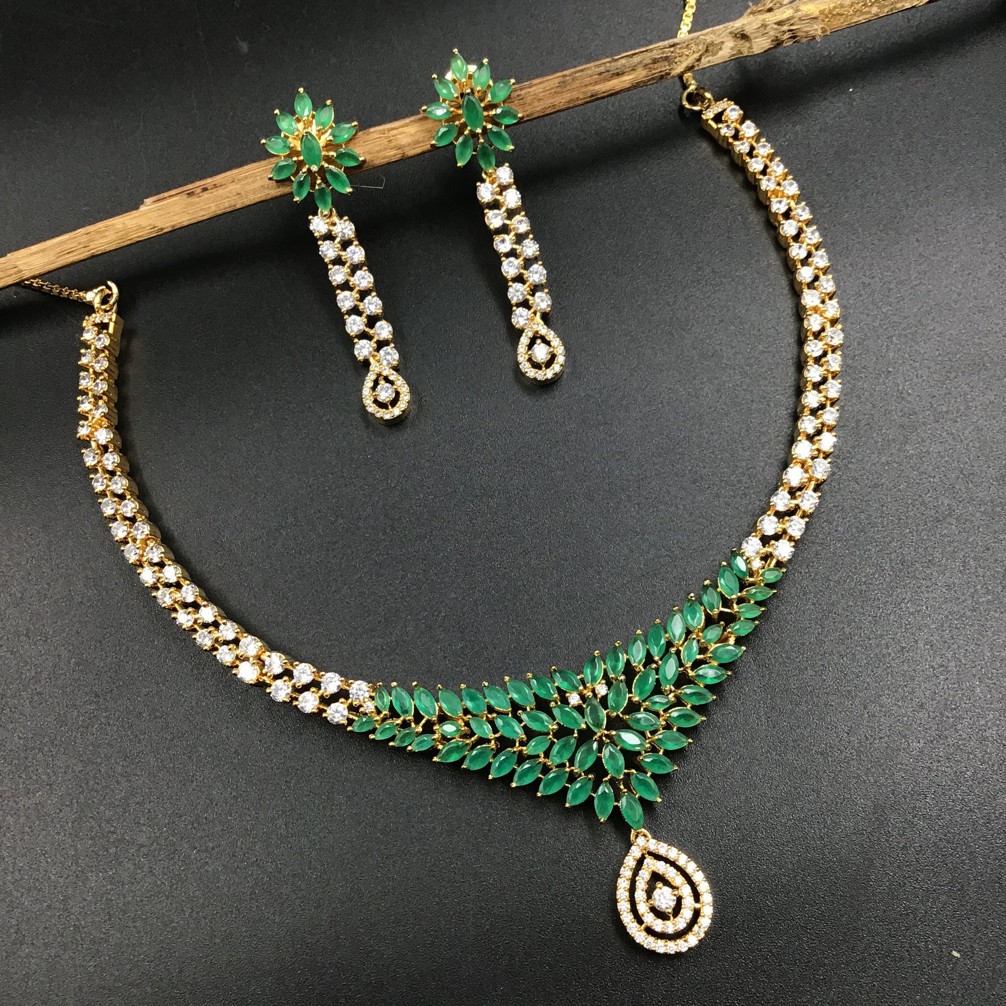 Round Neck Zircon/AD Necklace Set 8272-100 - Dazzles Jewellery