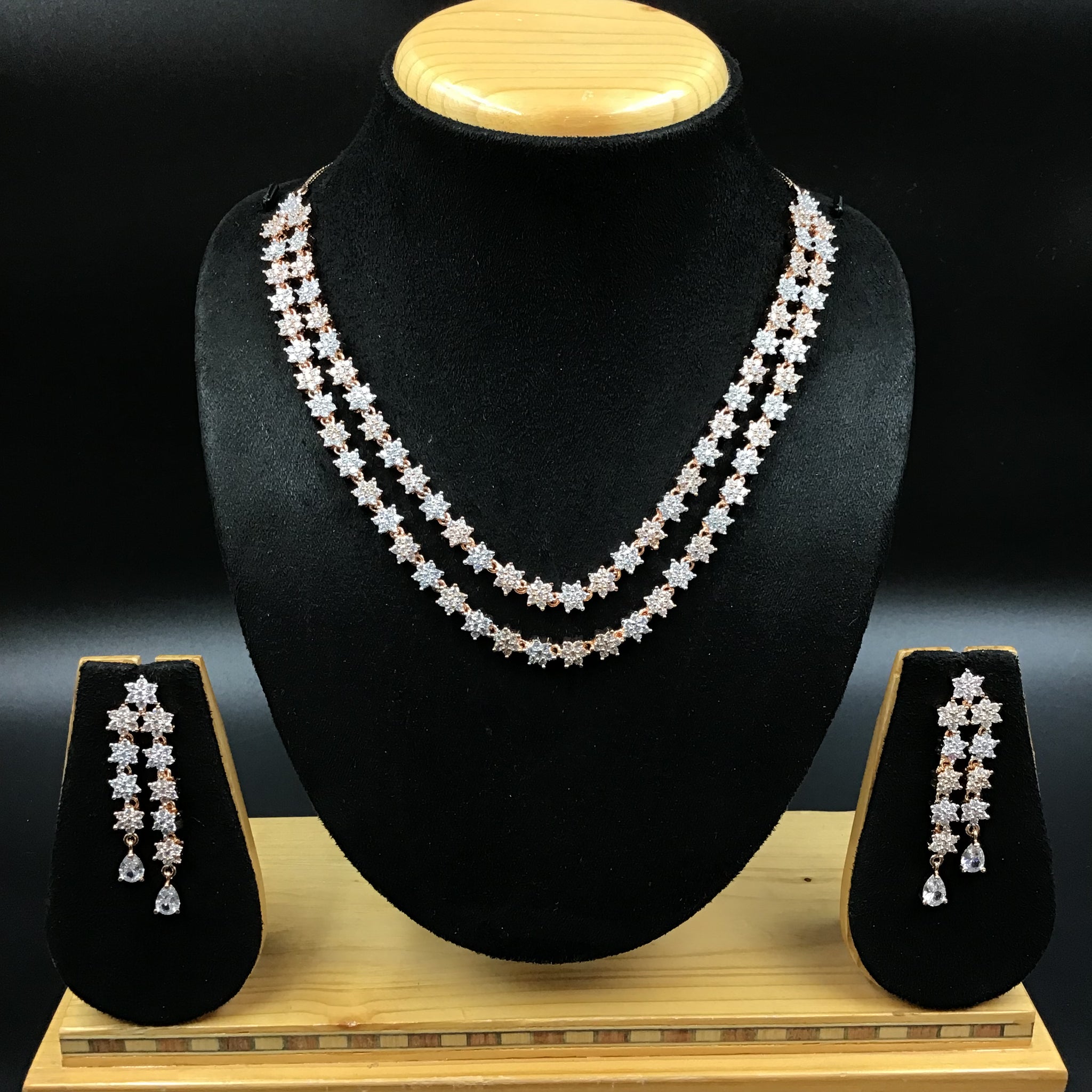Rose Gold Zircon/AD Necklace Set 7611-1195 - Dazzles Jewellery