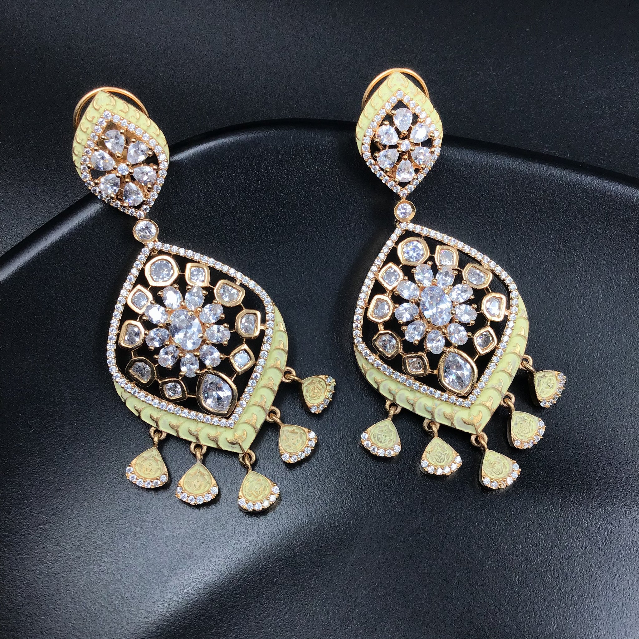 Yellow Zircon/AD Earring 9166-3656 - Dazzles Jewellery