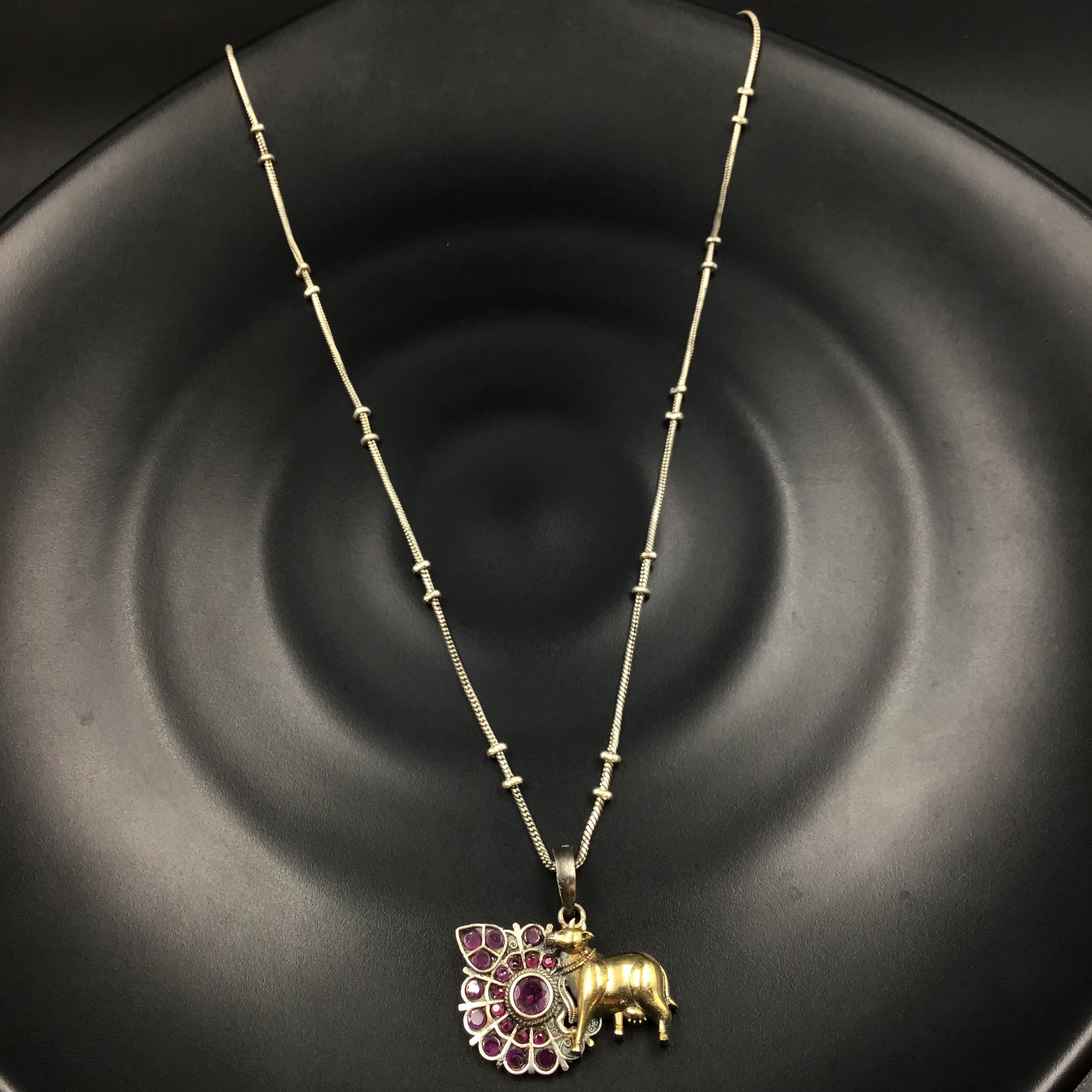 Light Oxidized Pendant Set Cow 4681-59 - Dazzles Jewellery