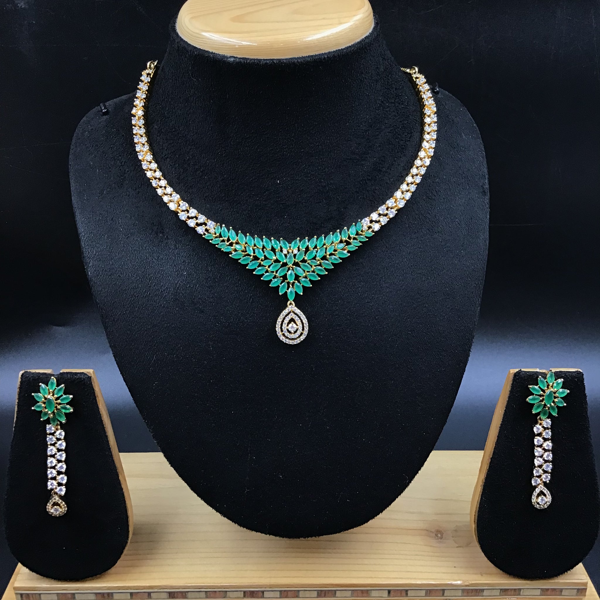 Round Neck Zircon/AD Necklace Set 8272-100 - Dazzles Jewellery