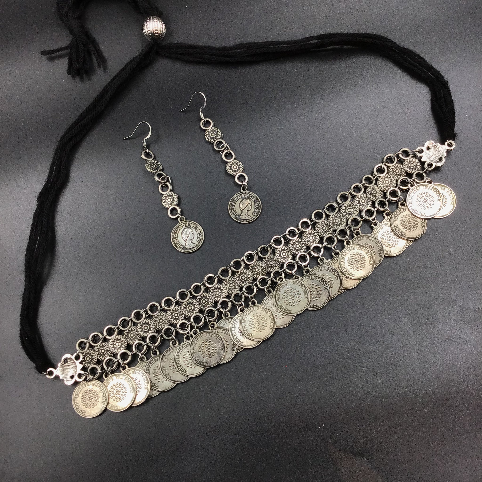 Black Oxidized Necklace Set - Dazzles Jewellery