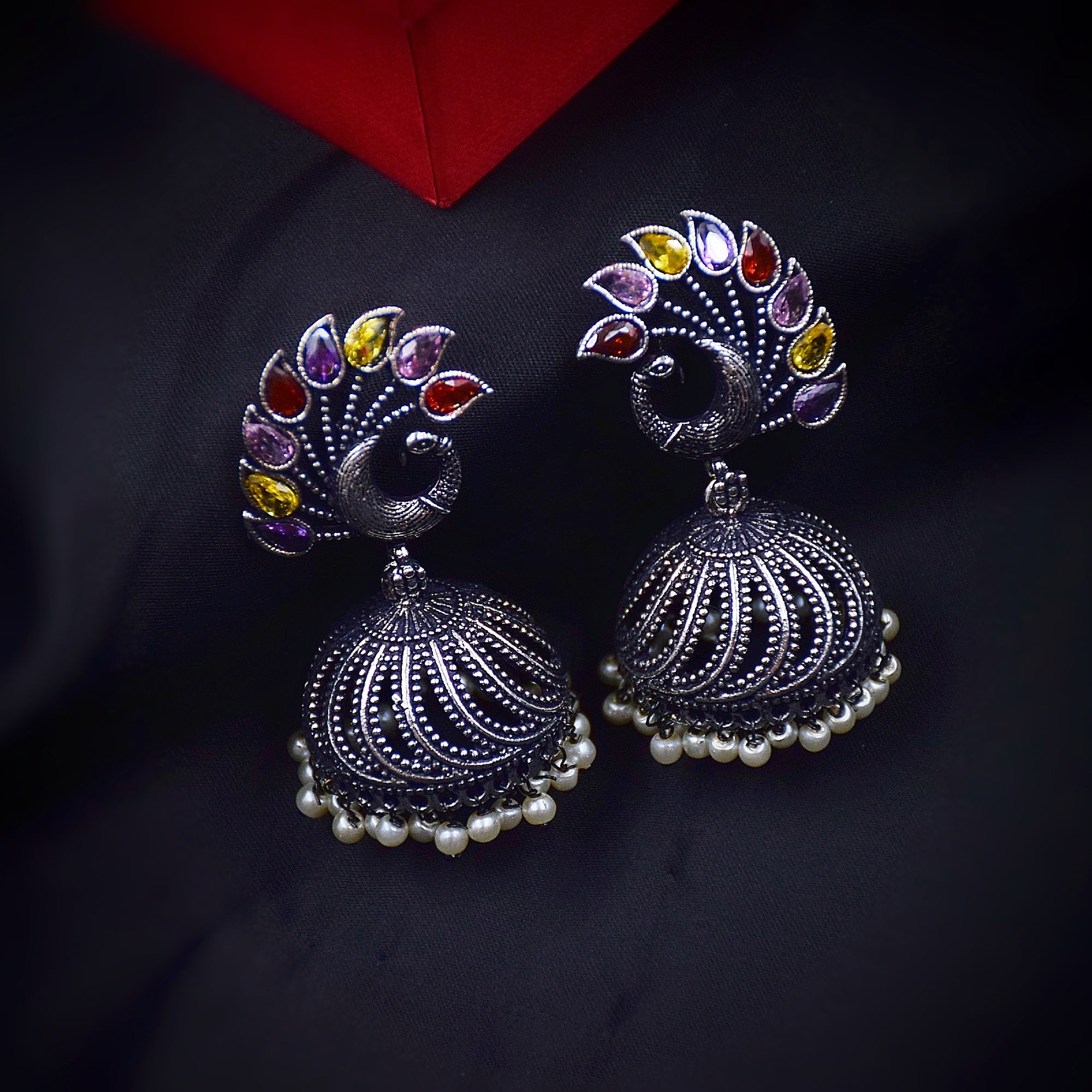 Jhumki Oxidized Earring 6961-28 - Dazzles Jewellery