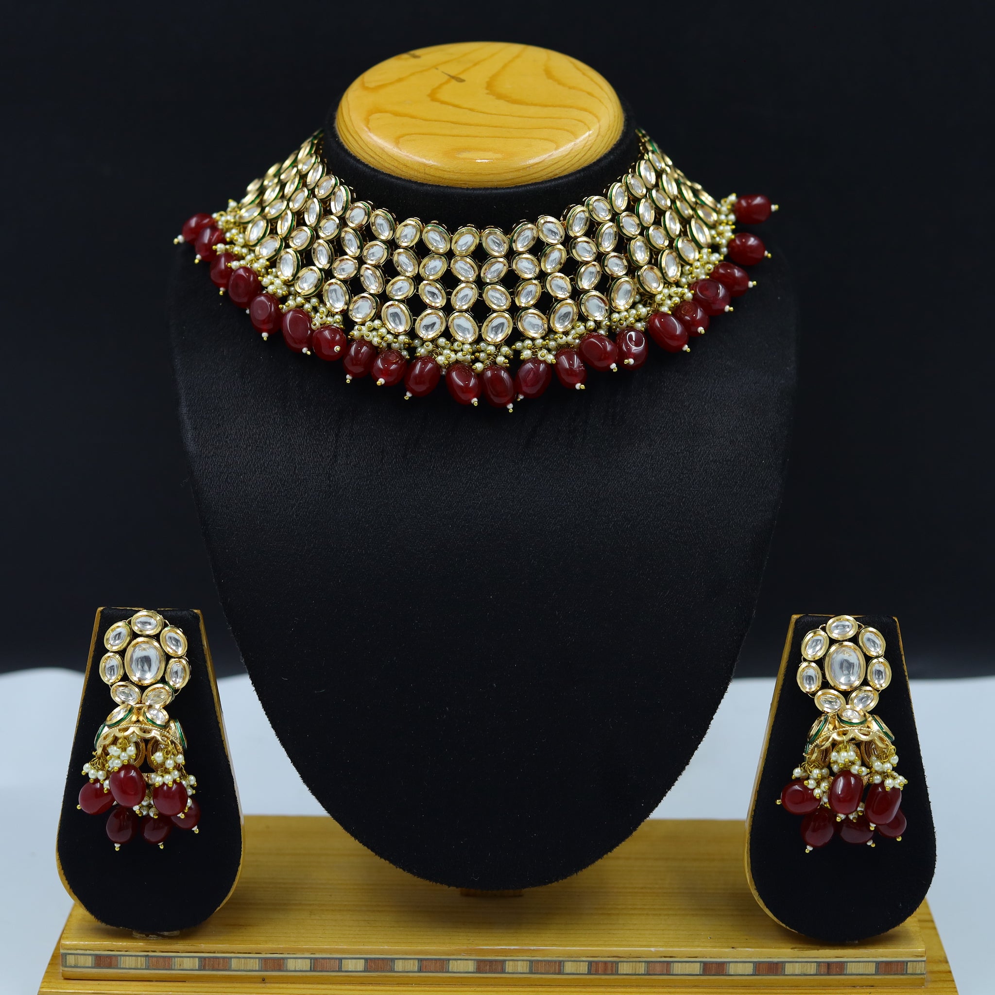 Ruby Kundan Choker Set with matching Jhumki