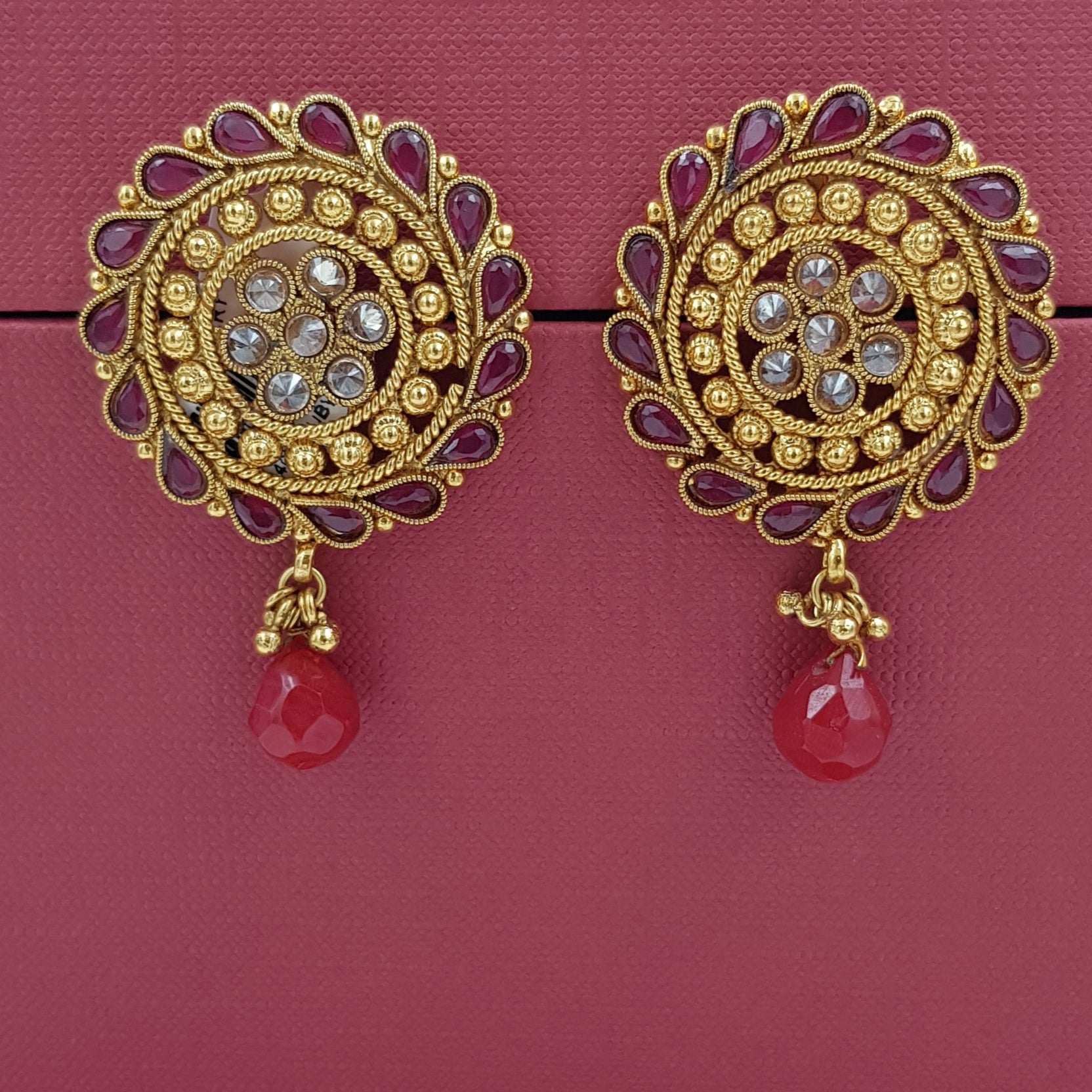 Ruby Antique Gold Plated Earring 18009-5191 - Dazzles Jewellery