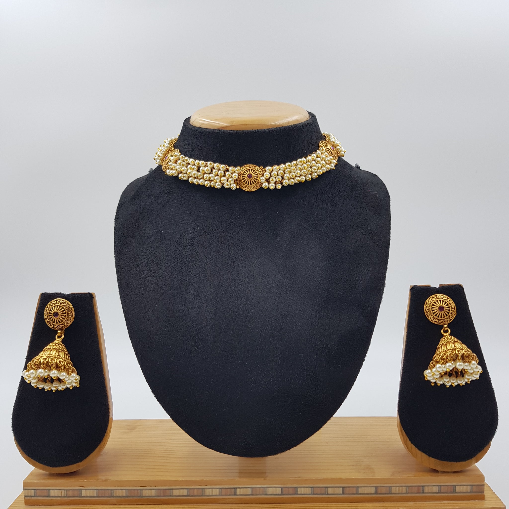 Antique Gold Plated Choker Necklace Set 10031-28