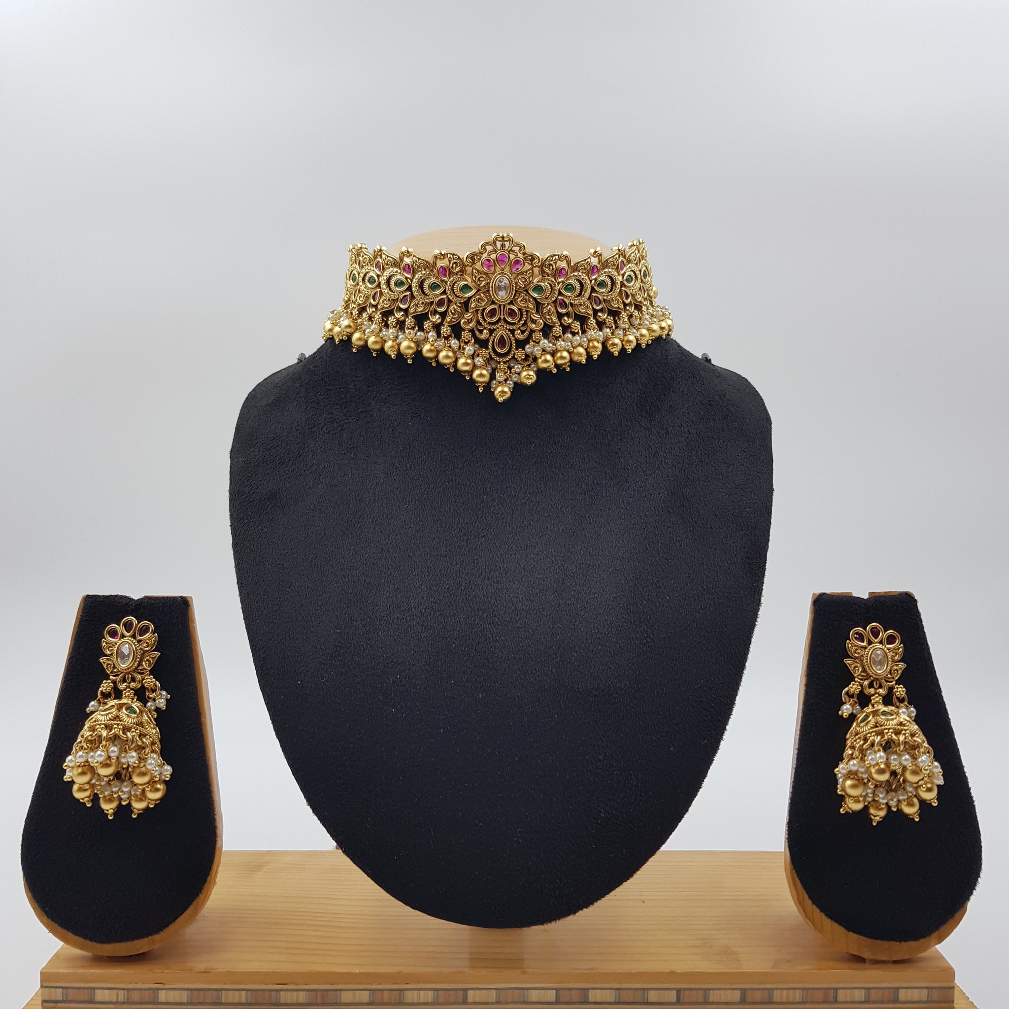 Antique Gold Plated Choker Necklace Set 10059-28