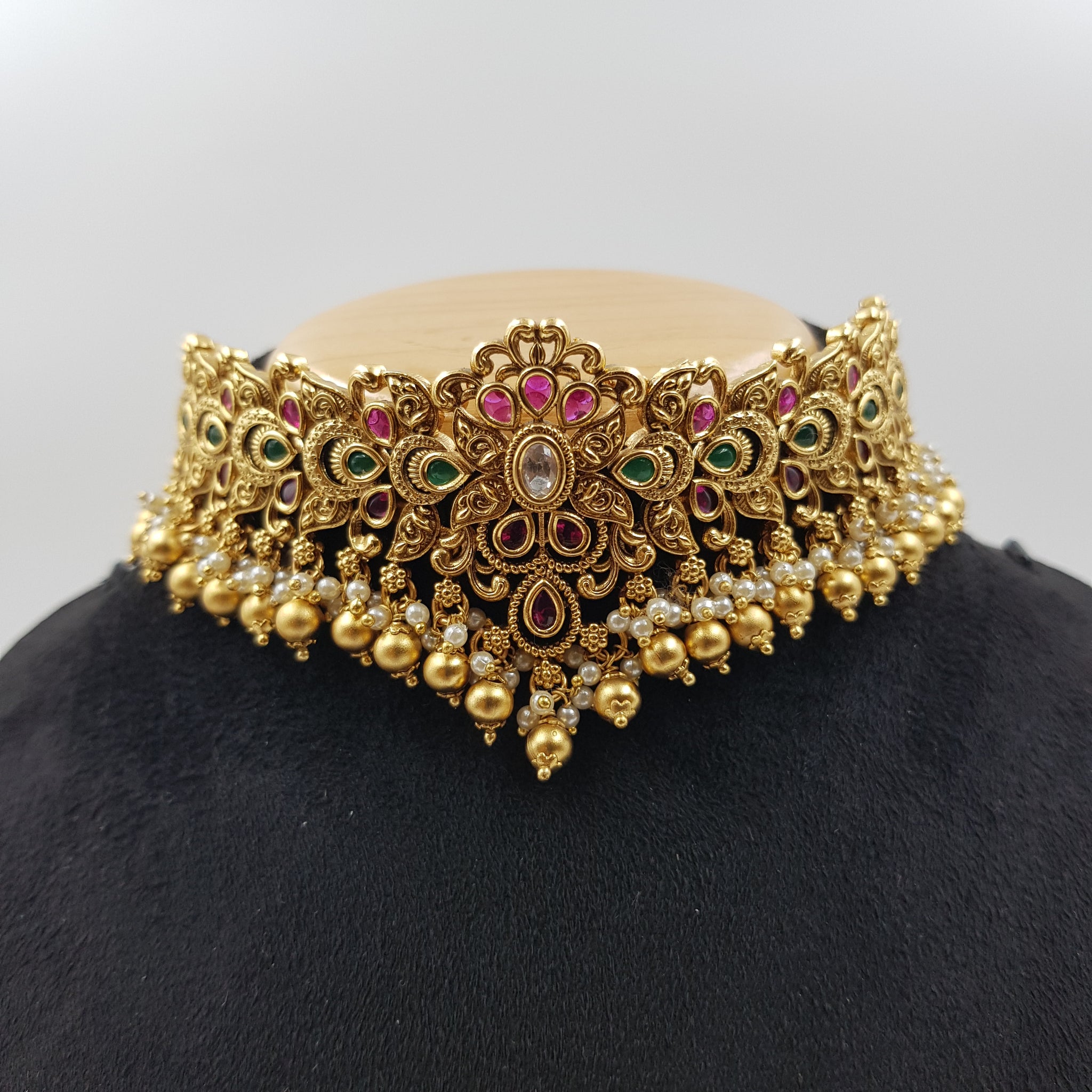 Antique Gold Plated Choker Necklace Set 10059-28