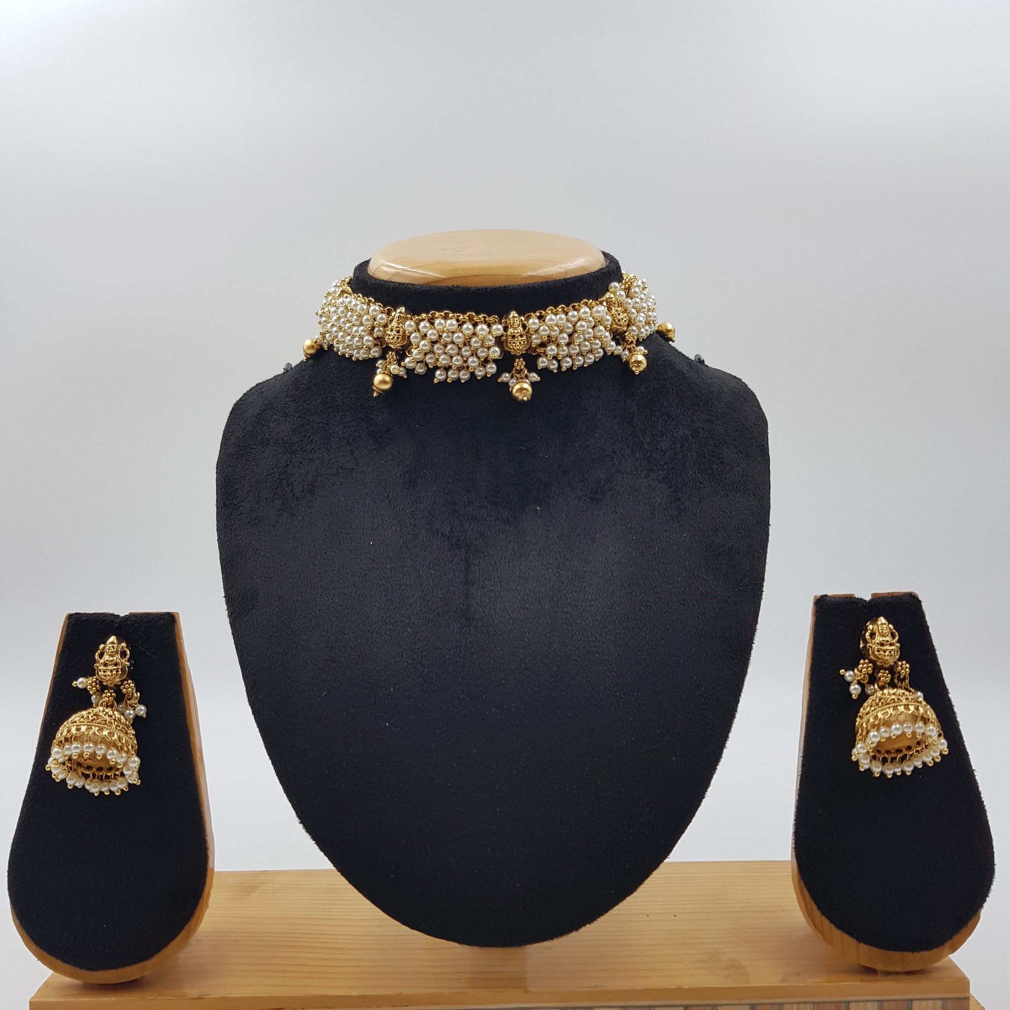Antique Gold Plated Choker Temple Necklace Set 9990-28