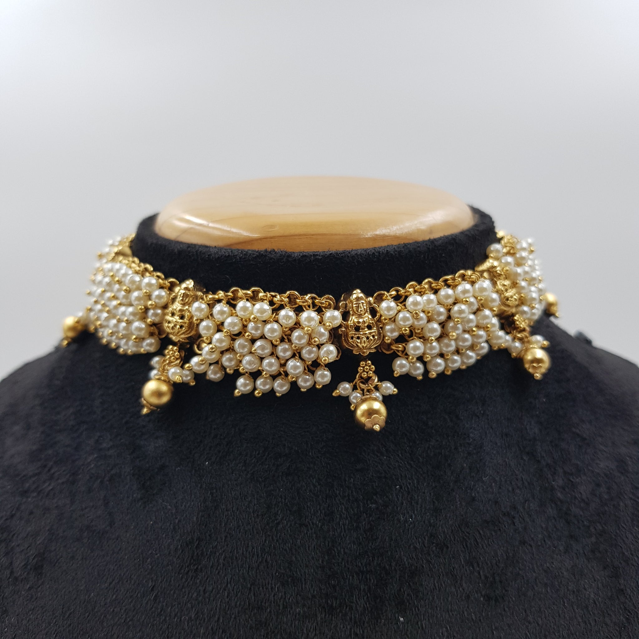 Antique Gold Plated Choker Temple Necklace Set 9990-28