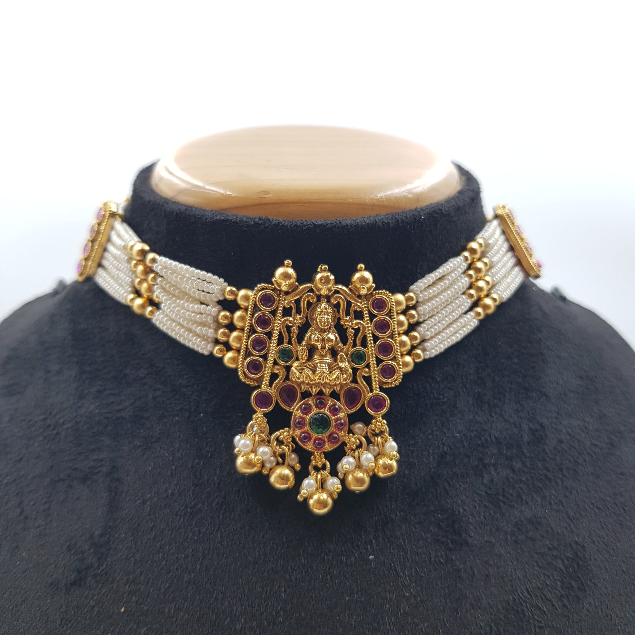 Antique Gold Plated Choker Temple Necklace Set 9976-28