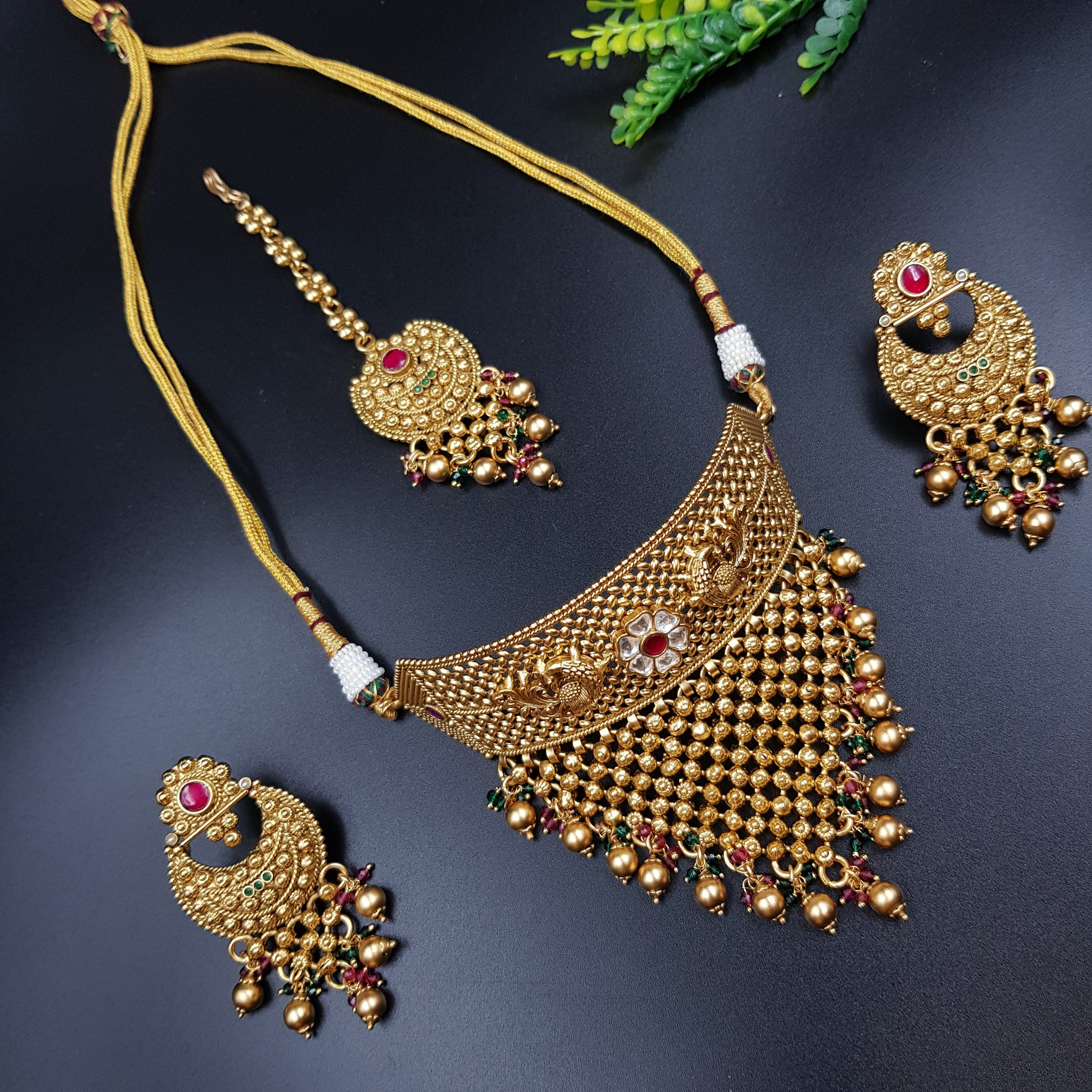 Choker Antique Gold Necklace Set 10600-68