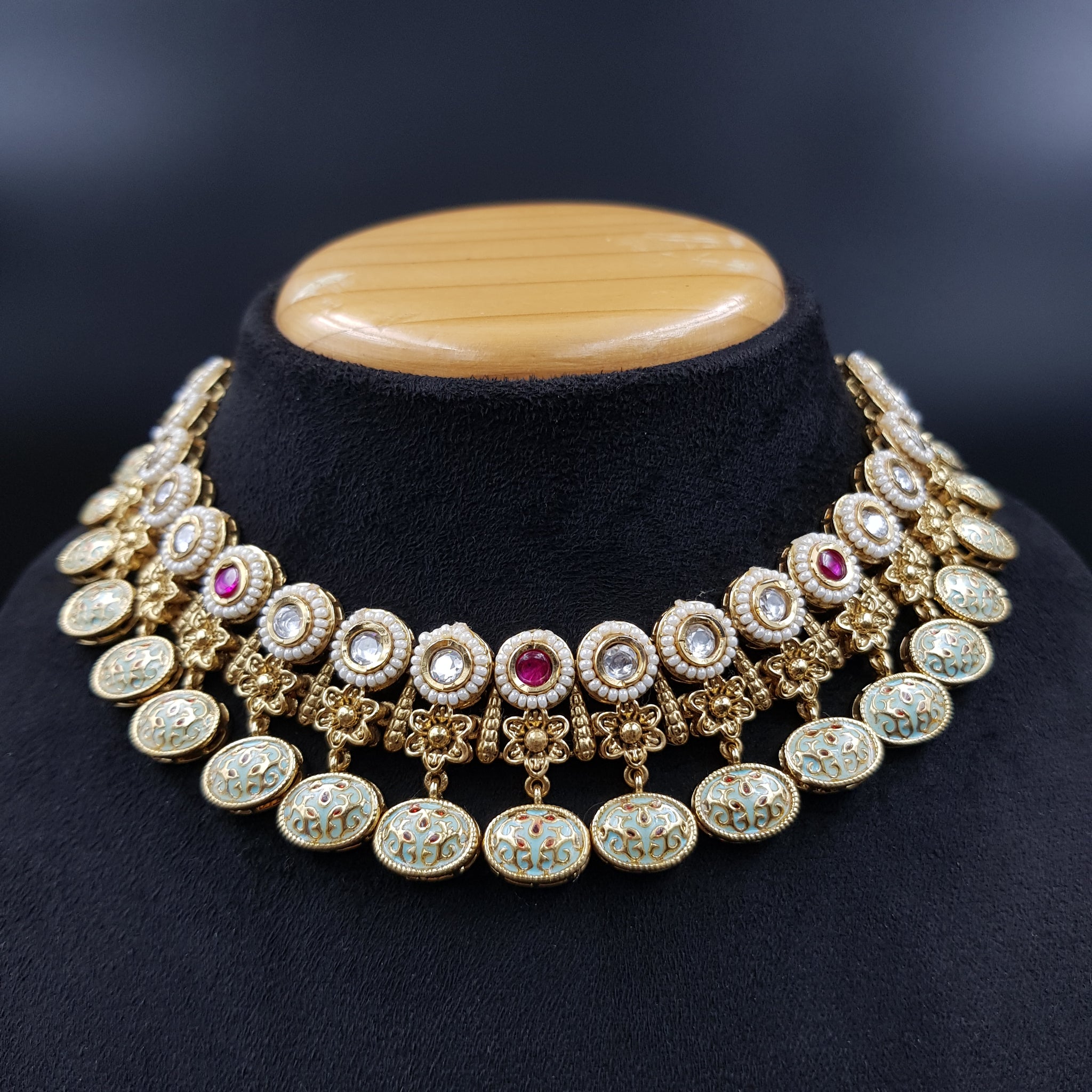 Round Neck Kundan Necklace Set 10981-21